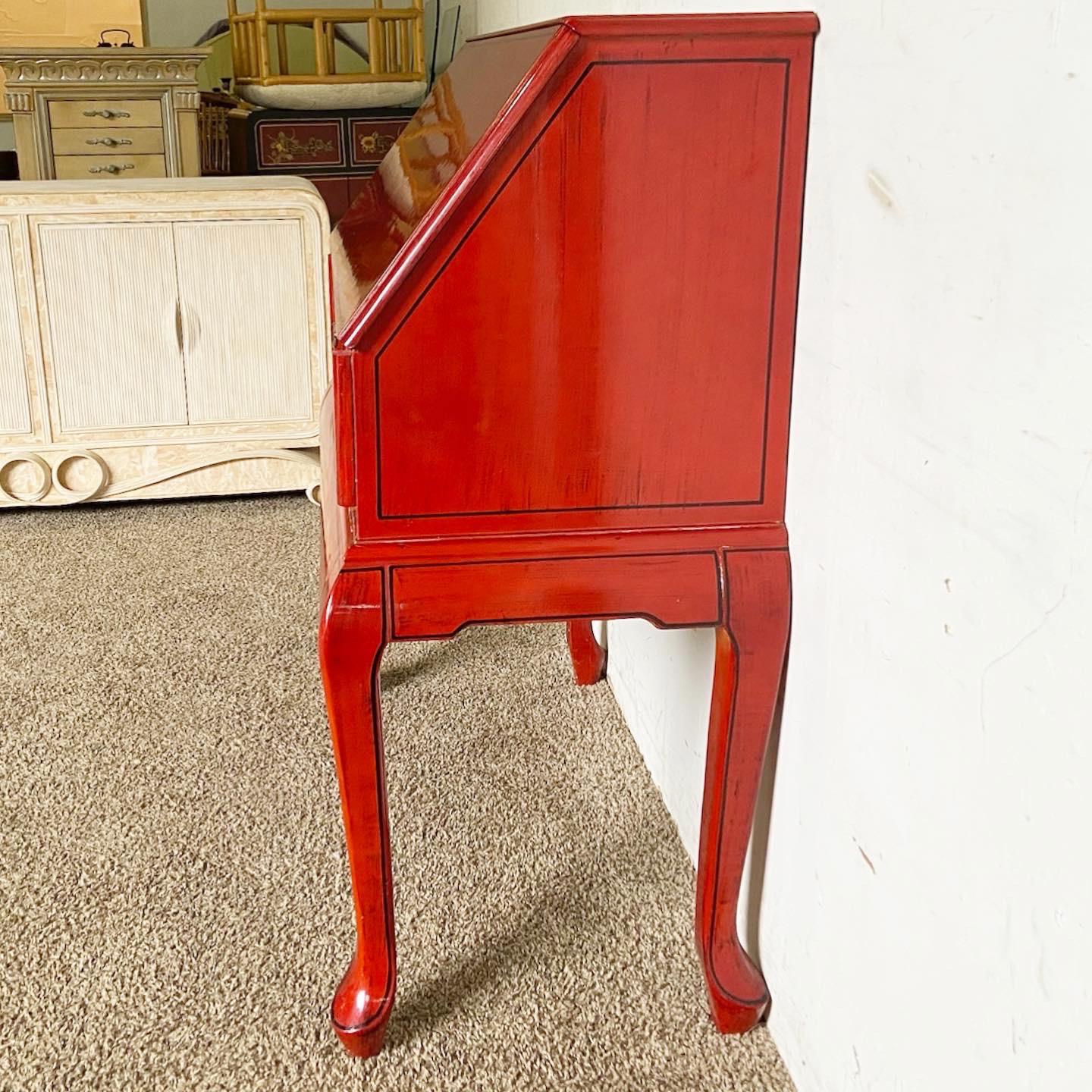 20th Century Chinese Red Lacquered Secretary Desk For Sale