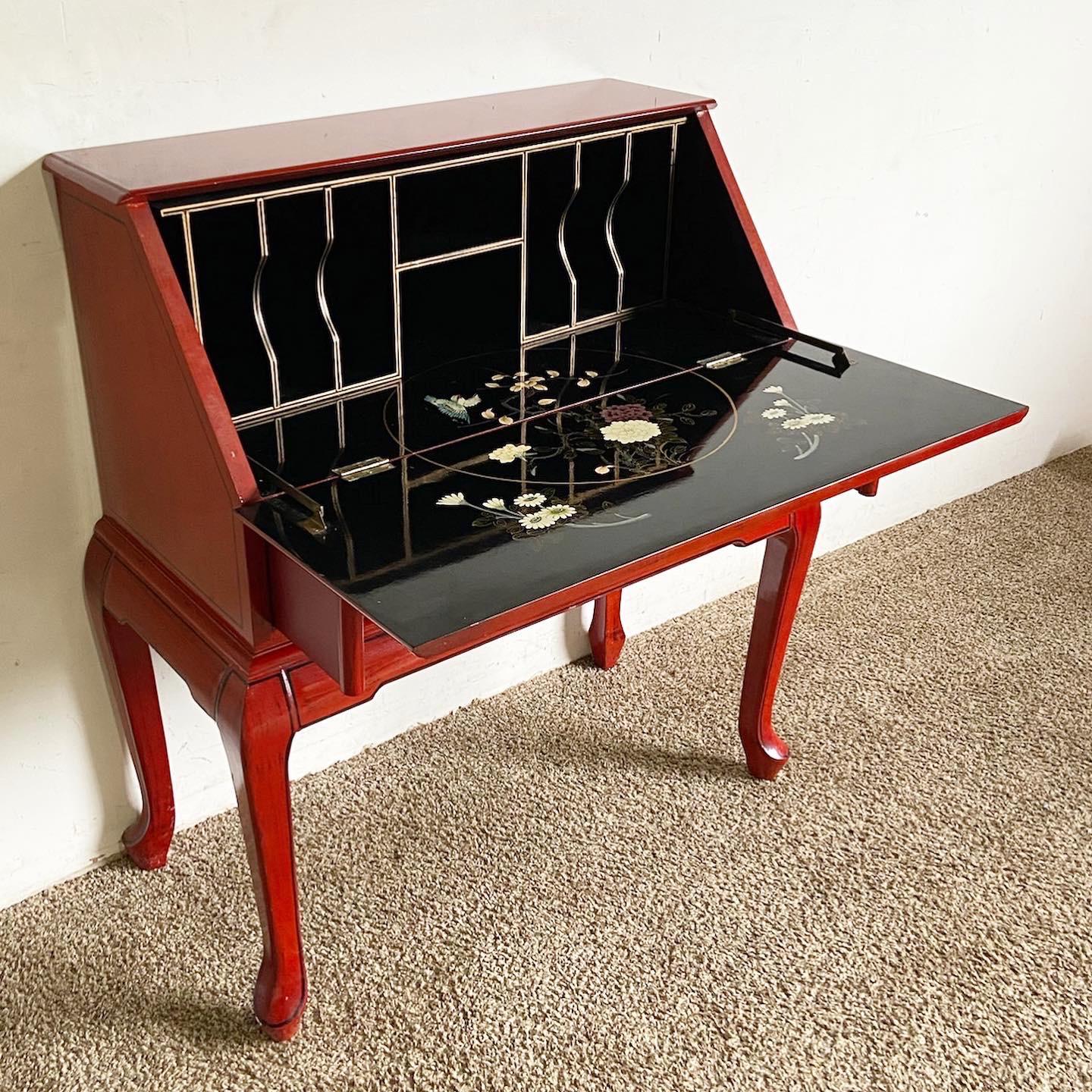 Chinese Red Lacquered Secretary Desk For Sale 1