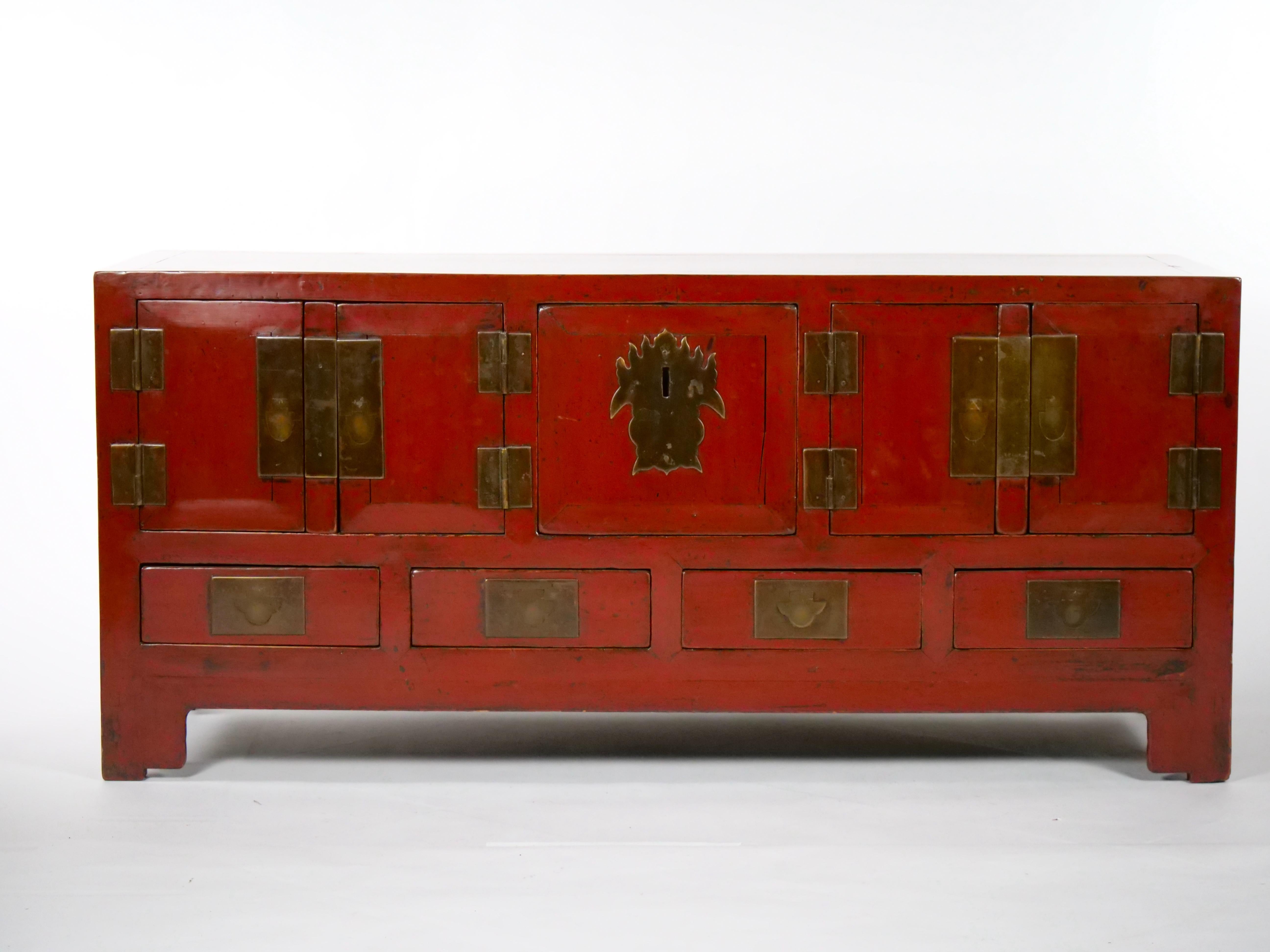 Chinese Red-Lacquered Sideboard / Low Center Table / Four Drawers For Sale 8