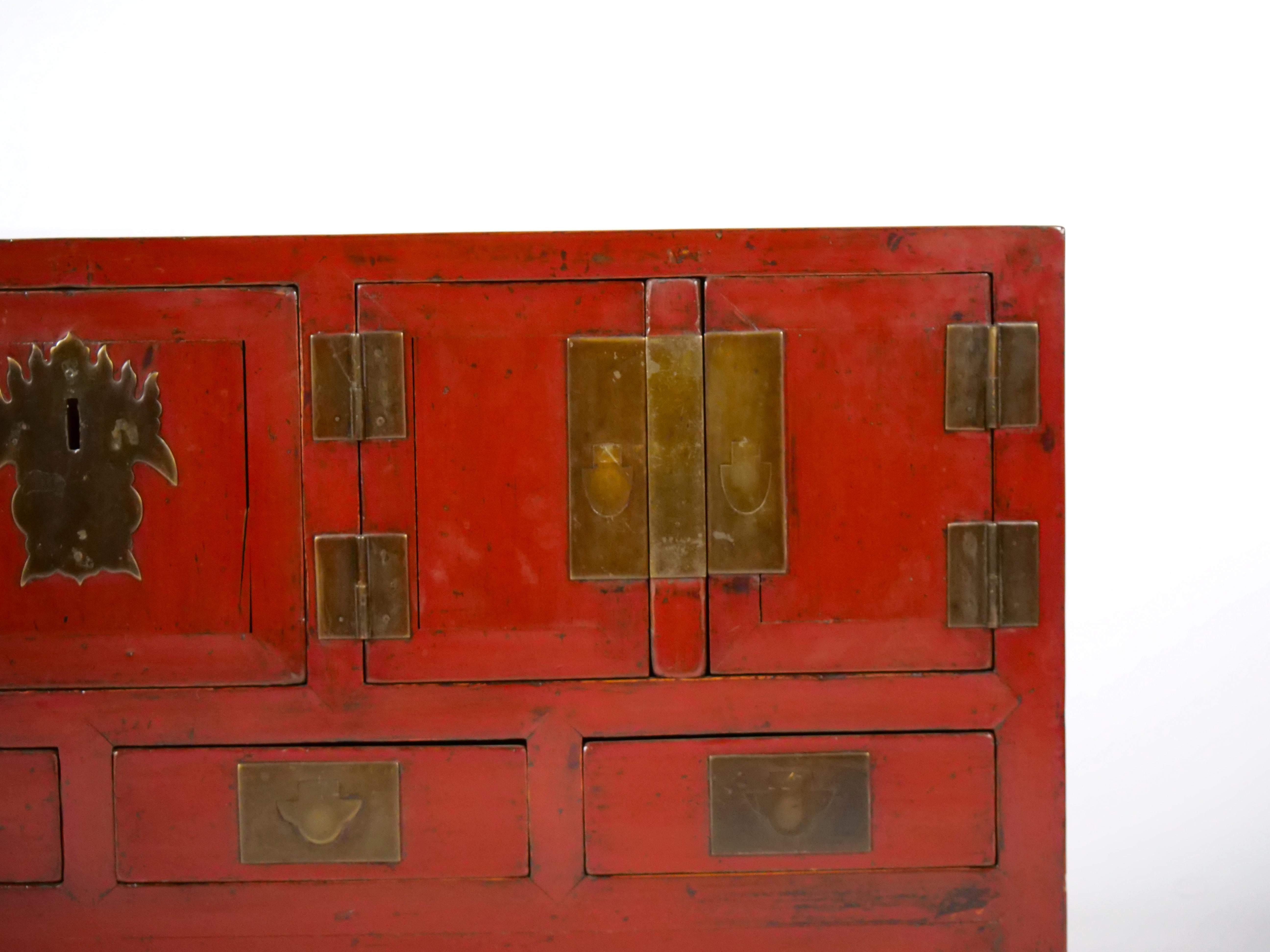 Chinese Red-Lacquered Sideboard / Low Center Table / Four Drawers For Sale 1