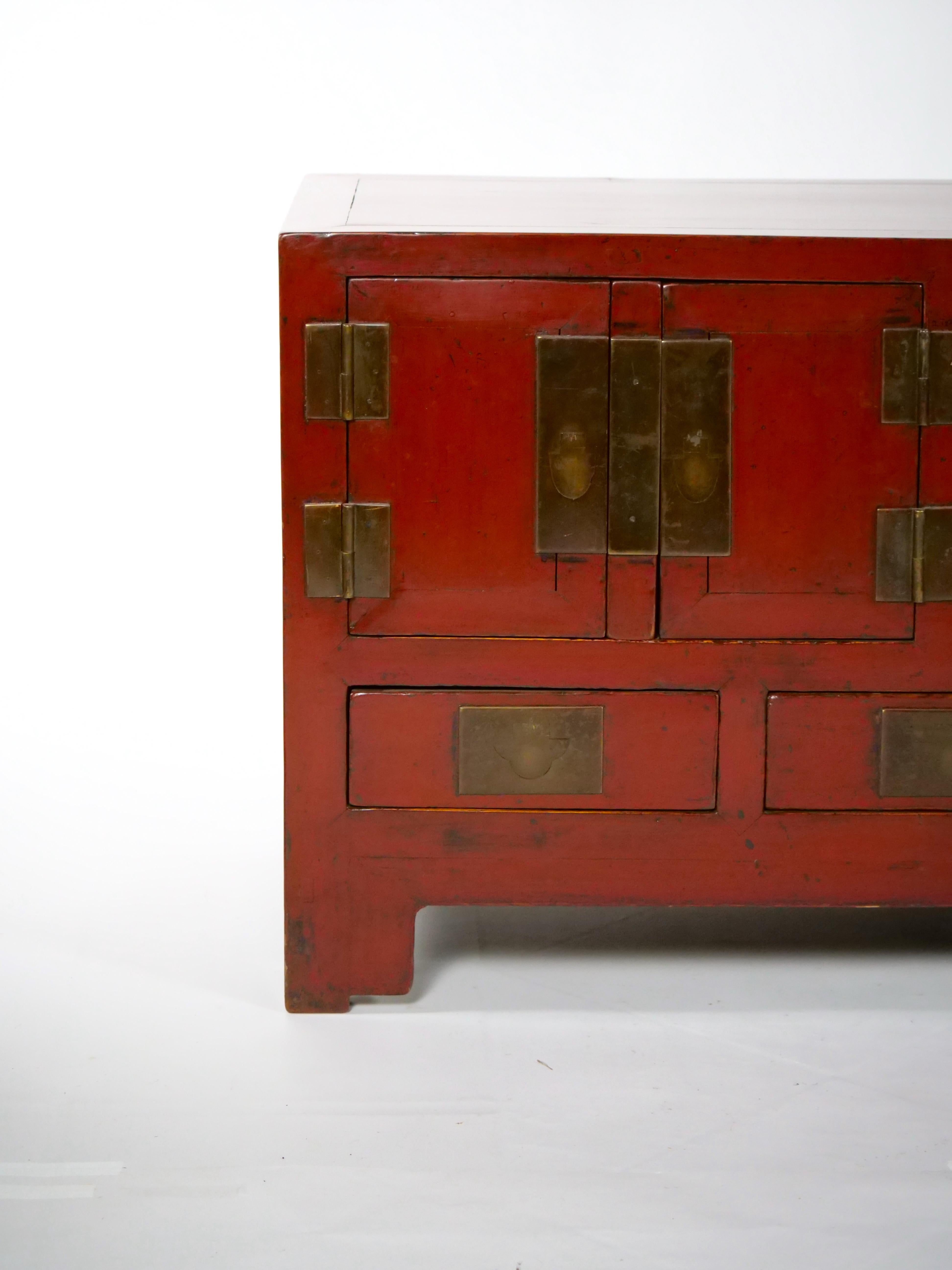 Chinese Red-Lacquered Sideboard / Low Center Table / Four Drawers For Sale 2