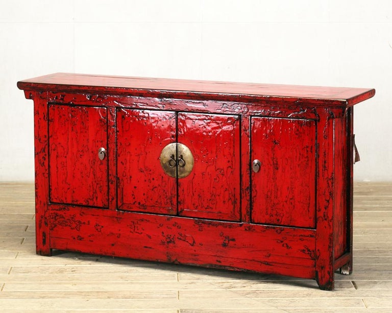 Chinese Red-Lacquered Sideboard with Four Doors and Restoration For Sale at  1stDibs | red chinese sideboard, chinese lacquer sideboard, laquered  sideboard