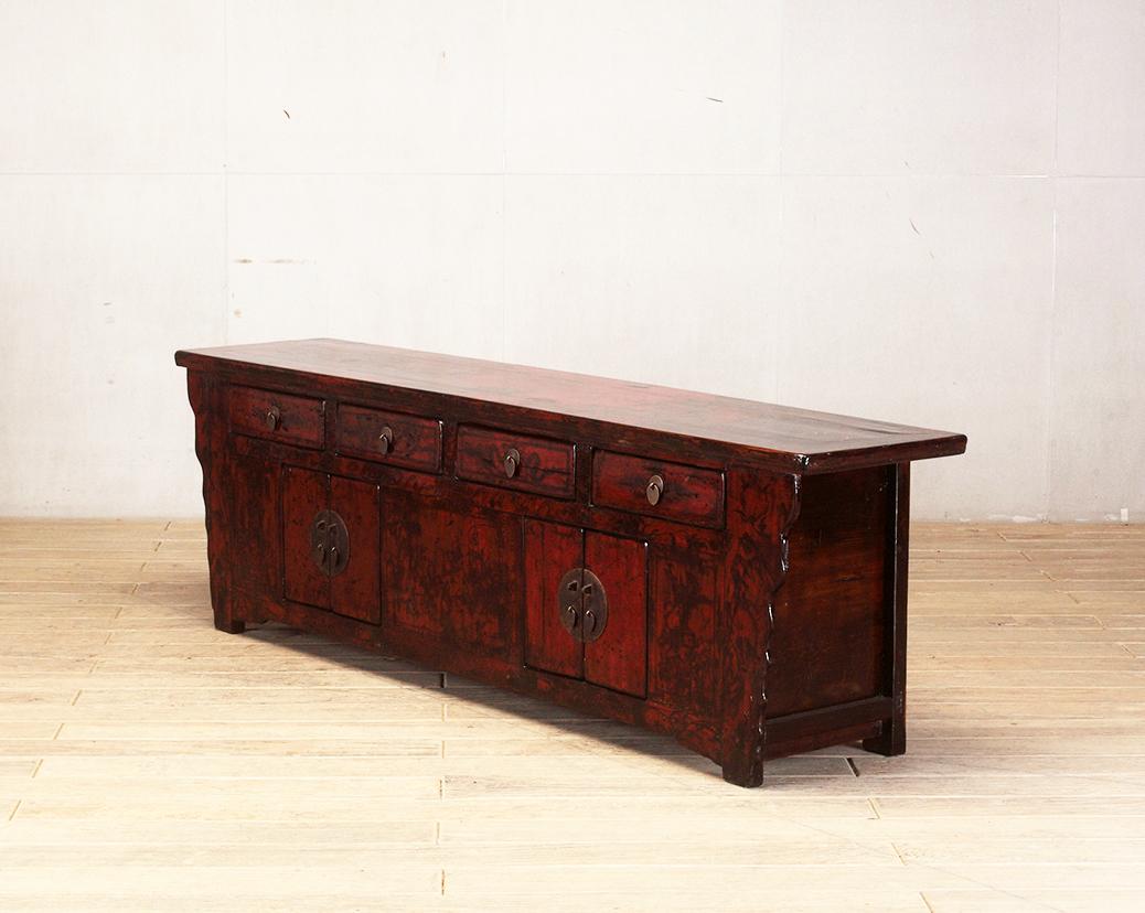 Chinese Red-Lacquered Sideboard with Four Doors and Restoration 4