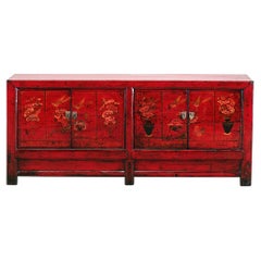 Chinese Red-Lacquered Sideboard with Four Doors and Restoration