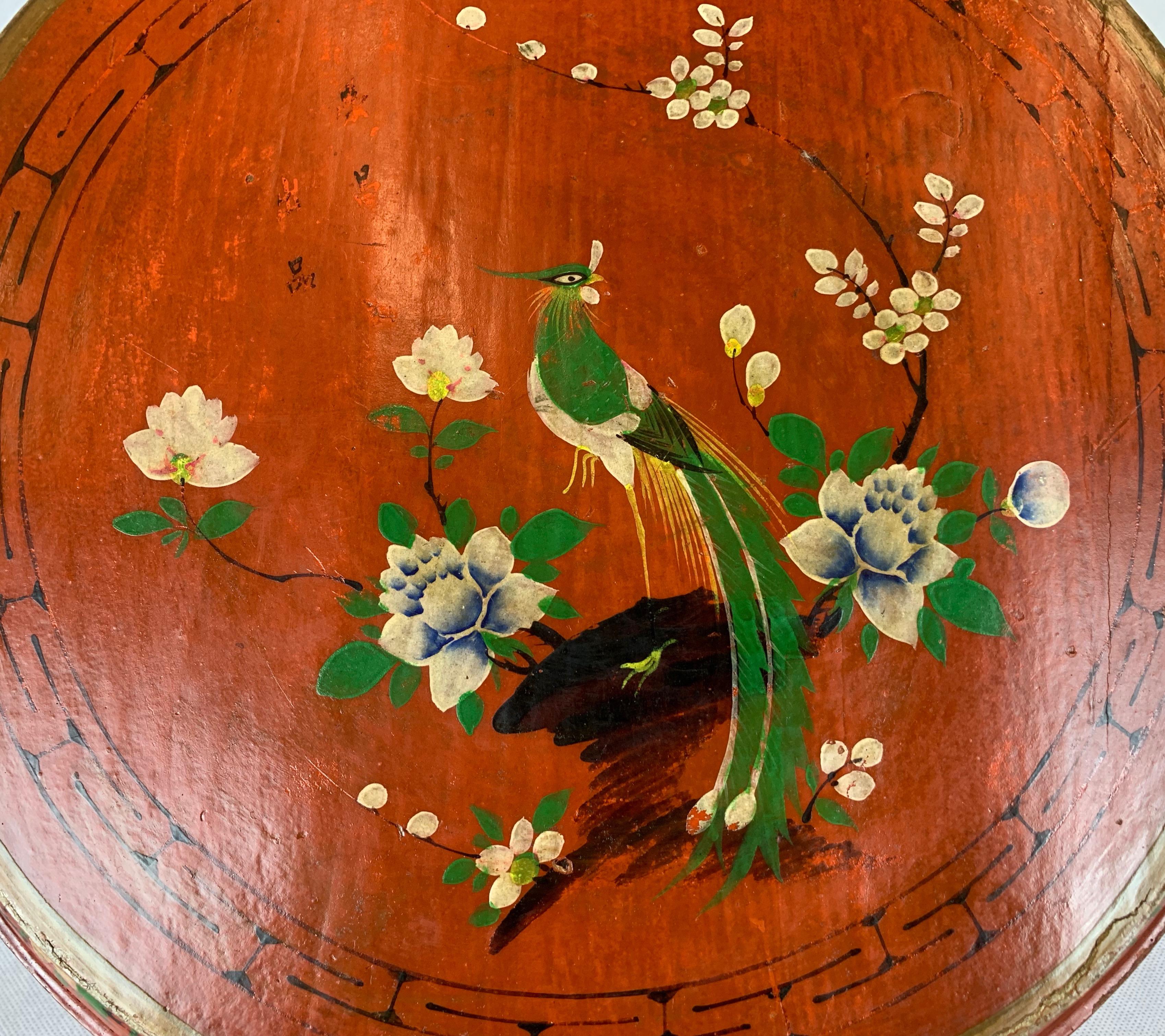 Enamel Red Lacquer Chinese Wedding Box- Hand Decorated  For Sale