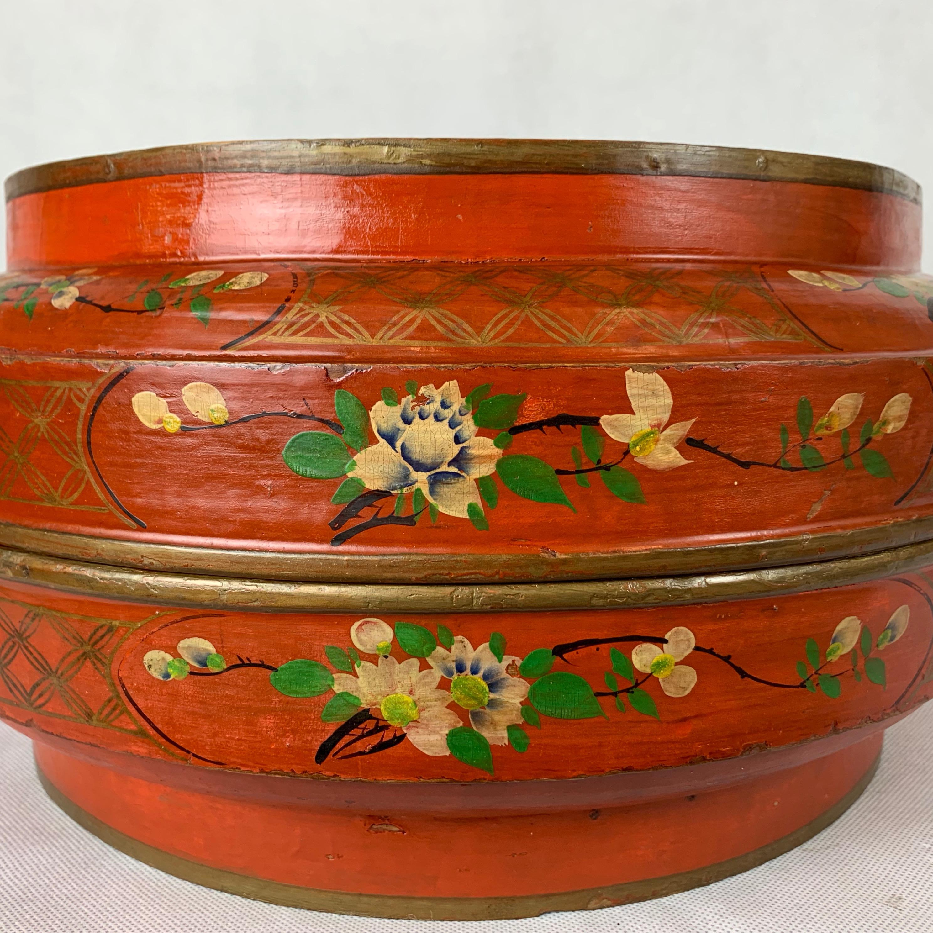 Late 19th Century Red Lacquer Chinese Wedding Box- Hand Decorated  For Sale