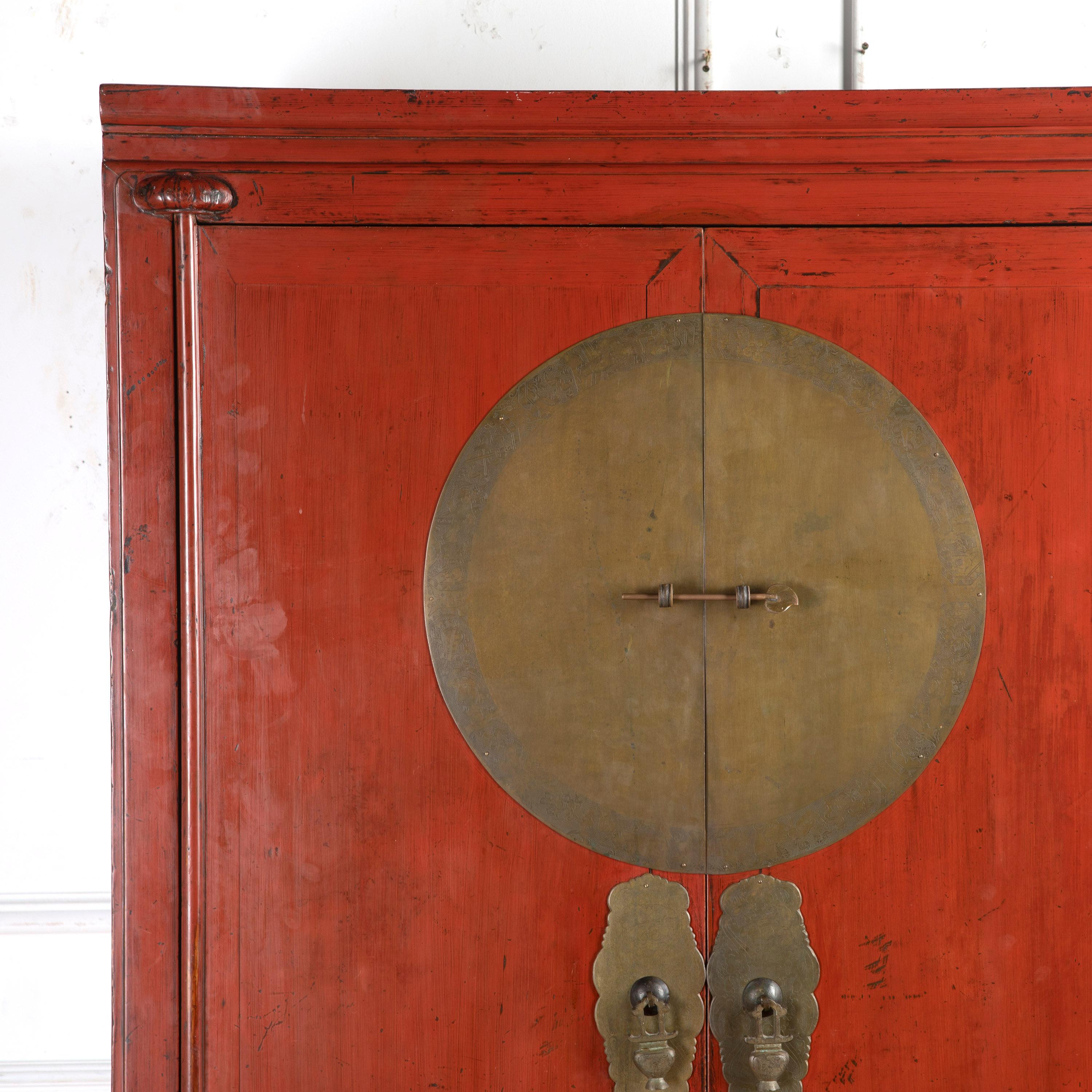 19th Century Chinese Red Lacquered Wedding Cabinet