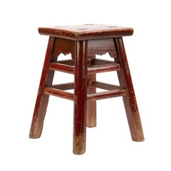 Chinese Red Lacquered Wood Joint Stool