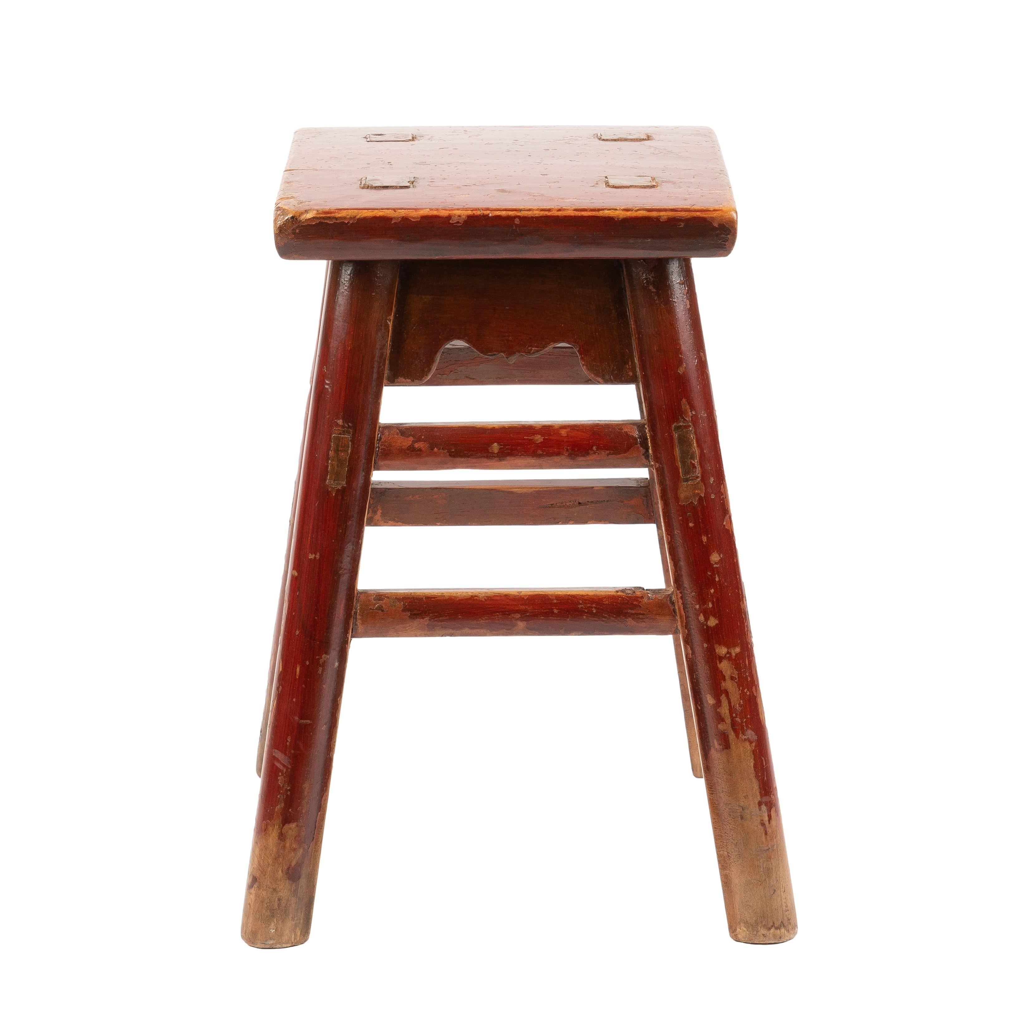 Chinese Export Chinese Red Lacquered Wood Joint Stool For Sale