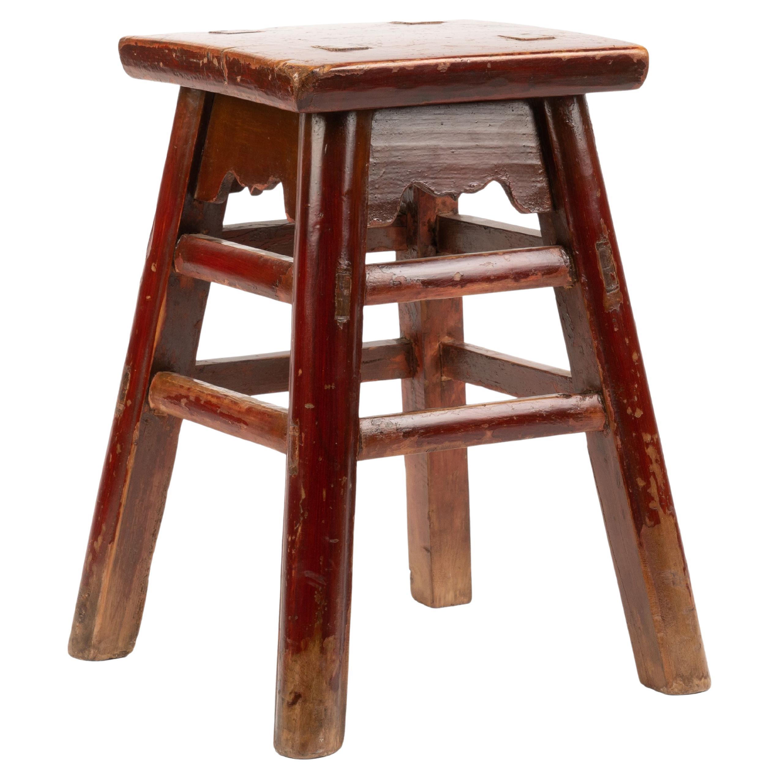 Chinese Red Lacquered Wood Joint Stool For Sale