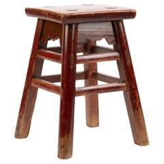 Chinese Red Lacquered Wood Joint Stool
