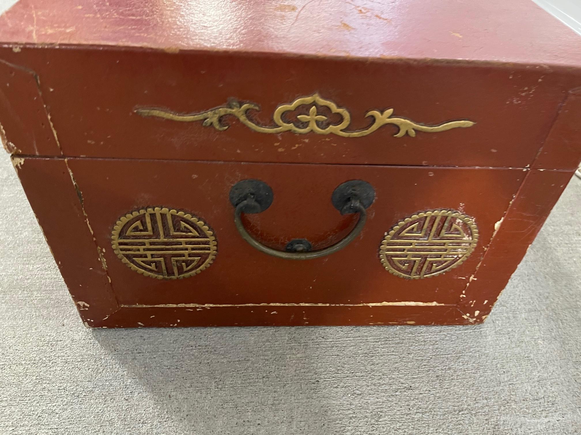 Chinese Red Leather Trunk with Brass Lock and Handles, 20th Century 2