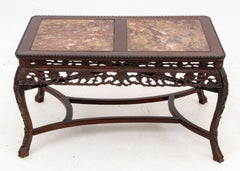 Chinese Red Marble Inset Rosewood Low Table