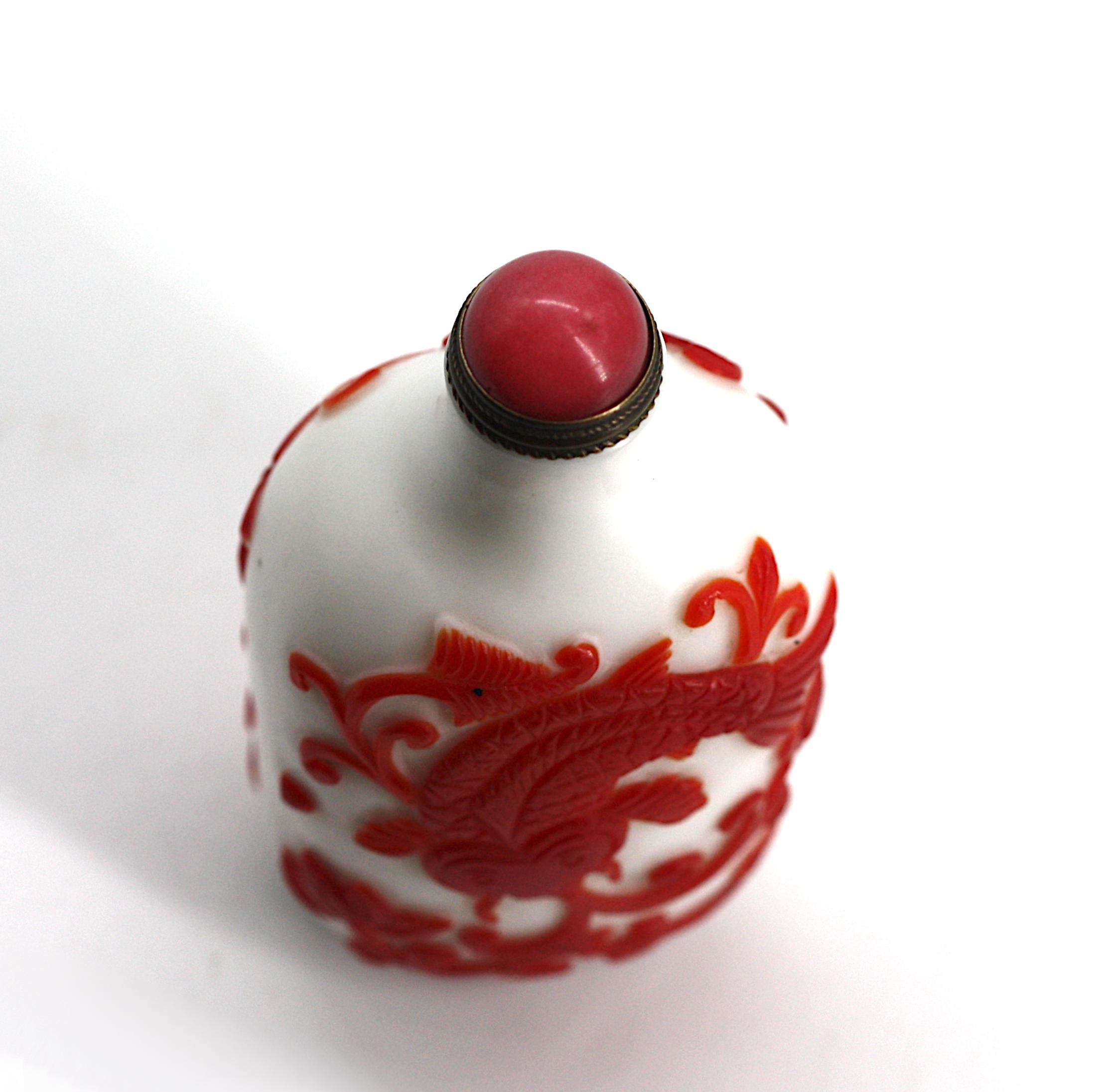 Chinese Red Over White Peking Glass Snuff Bottle For Sale 1
