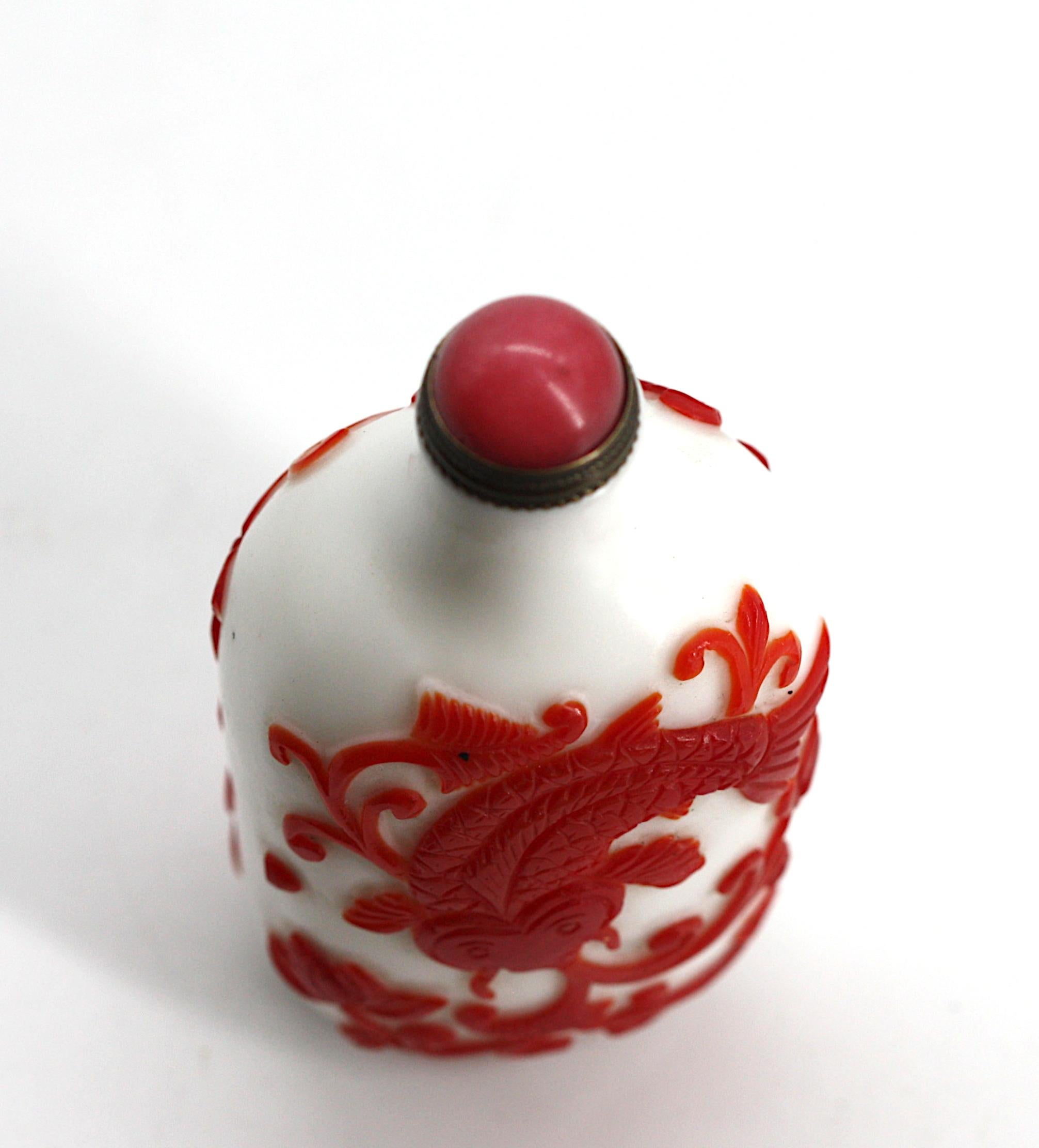 Chinese Red Over White Peking Glass Snuff Bottle For Sale 2