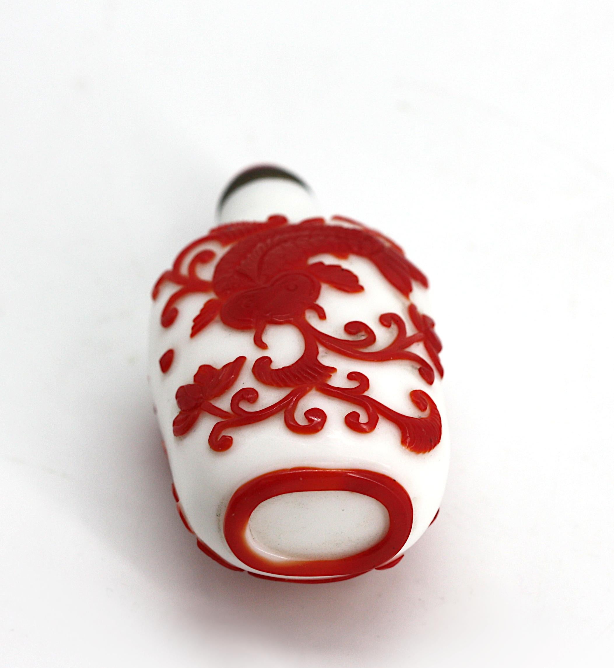 Chinese Red Over White Peking Glass Snuff Bottle For Sale 3