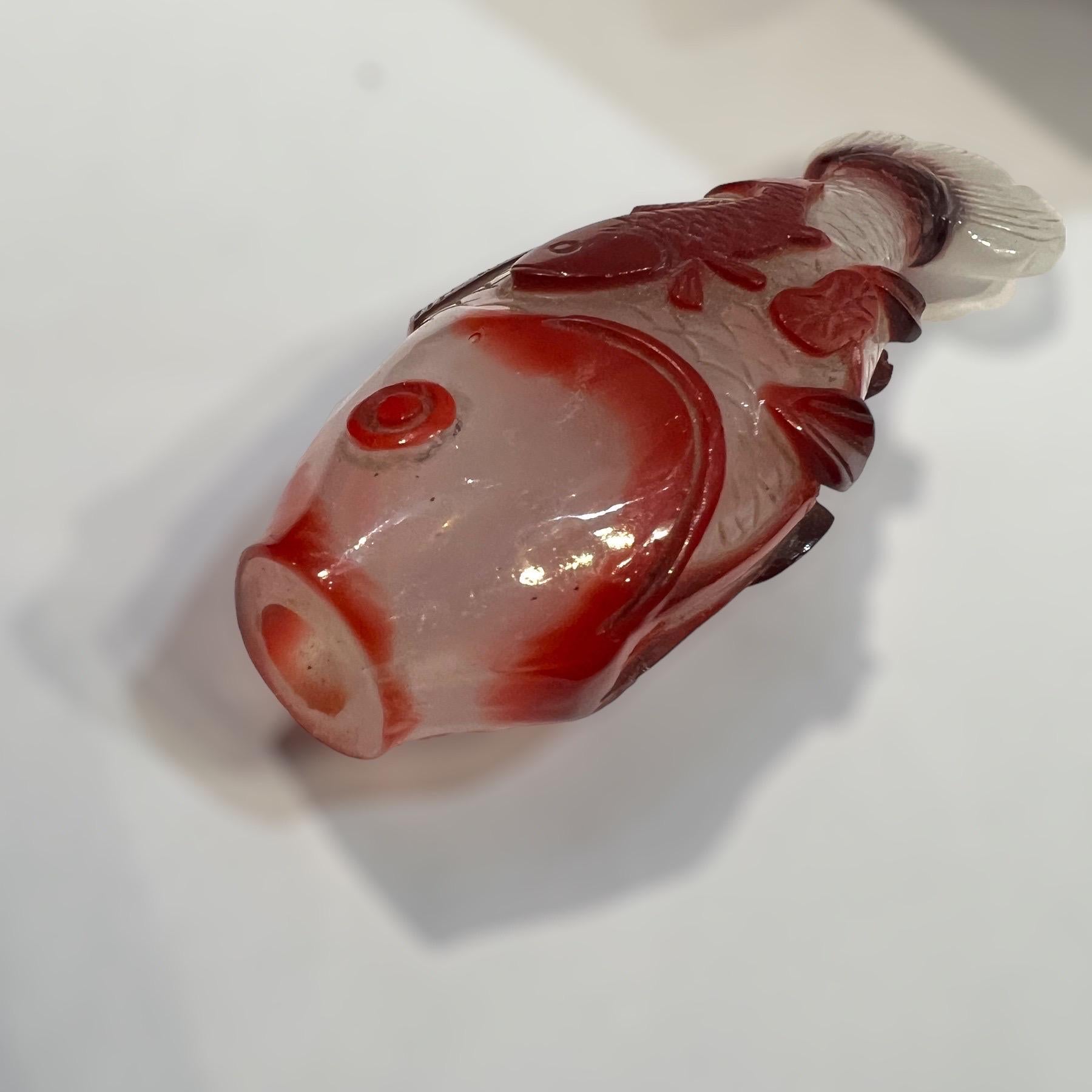 Cut Glass Chinese Red overlay glass snuff bottle depicting a fish, China, 19th century For Sale