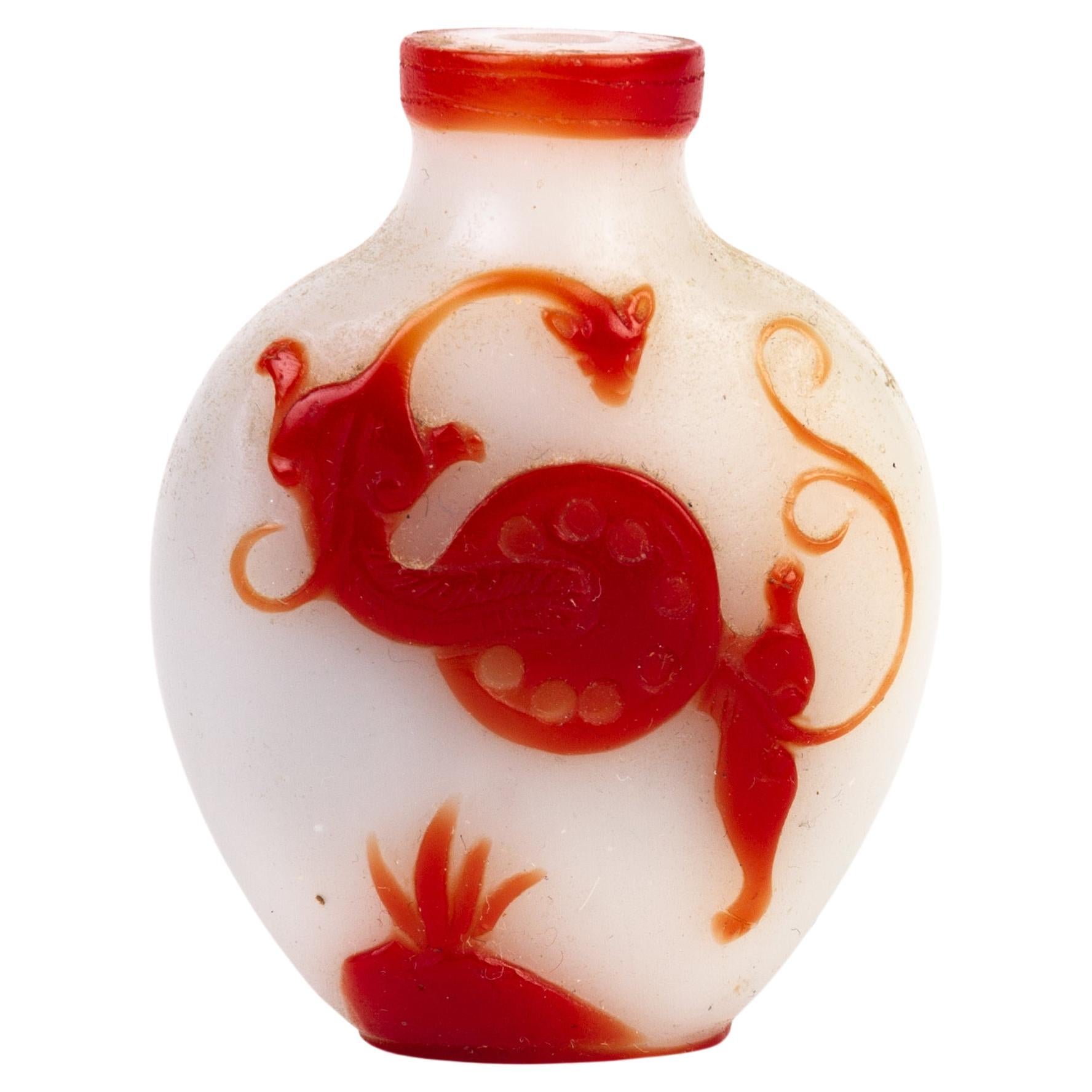 Chinese Red Overlay Peking Glass Snuff Bottle For Sale
