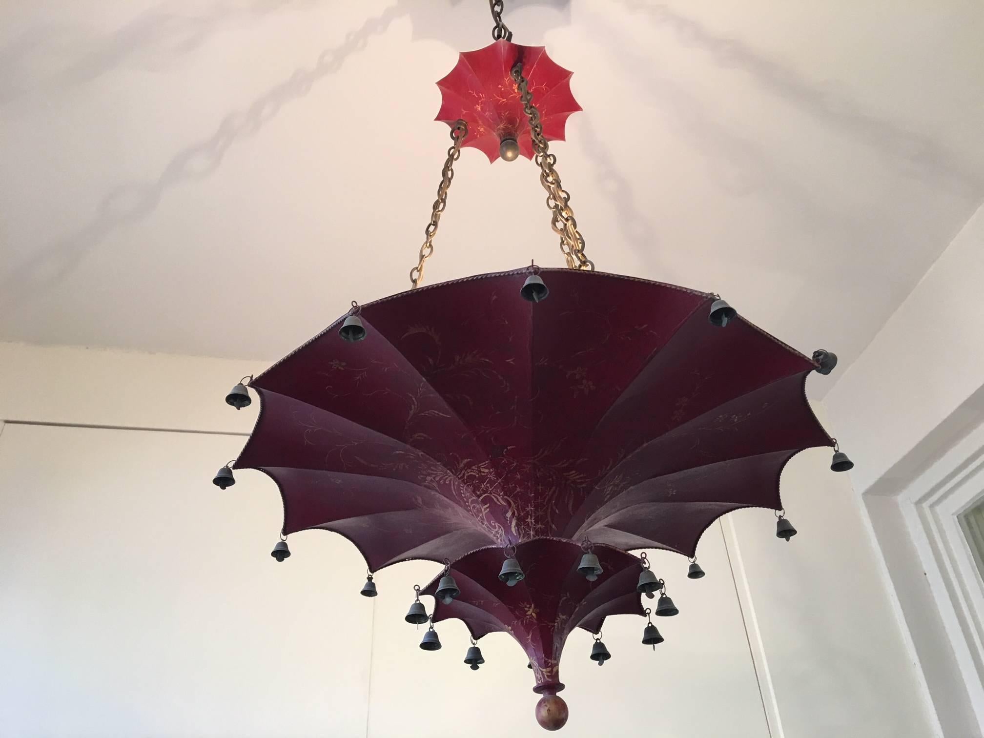 American Chinese Red Pagoda Style Hanging Light Fixture by John Rosselli, 20th Century
