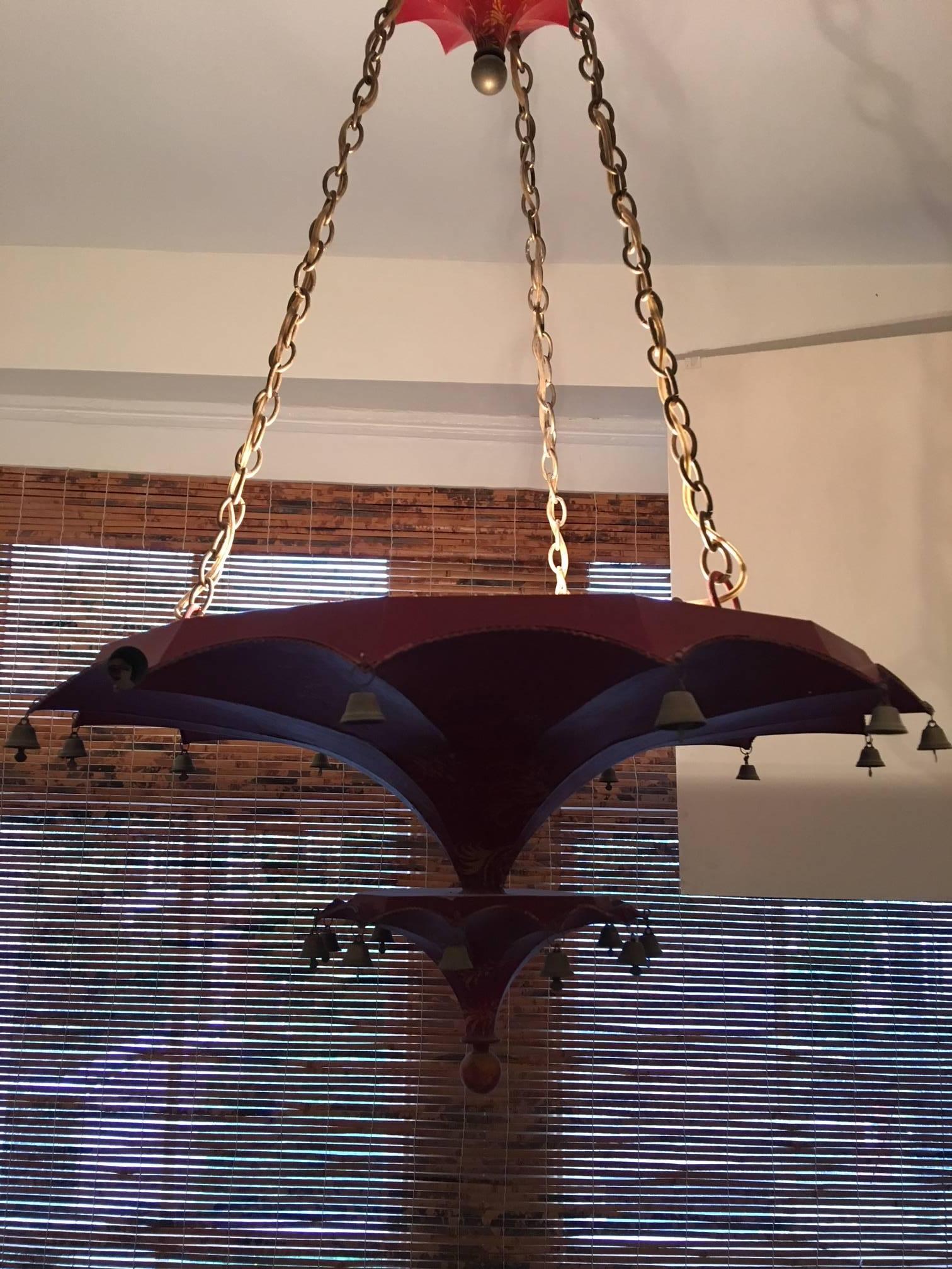 Chinese Red Pagoda Style Hanging Light Fixture by John Rosselli, 20th Century In Excellent Condition In Savannah, GA