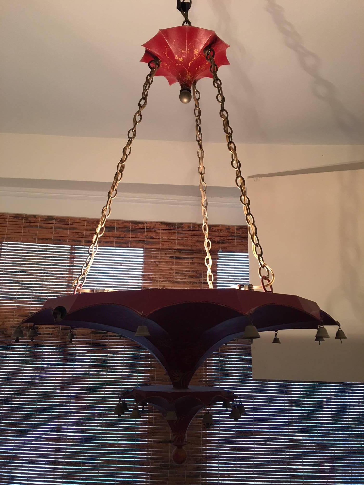 Chinese Red Pagoda Style Hanging Light Fixture by John Rosselli, 20th Century 1