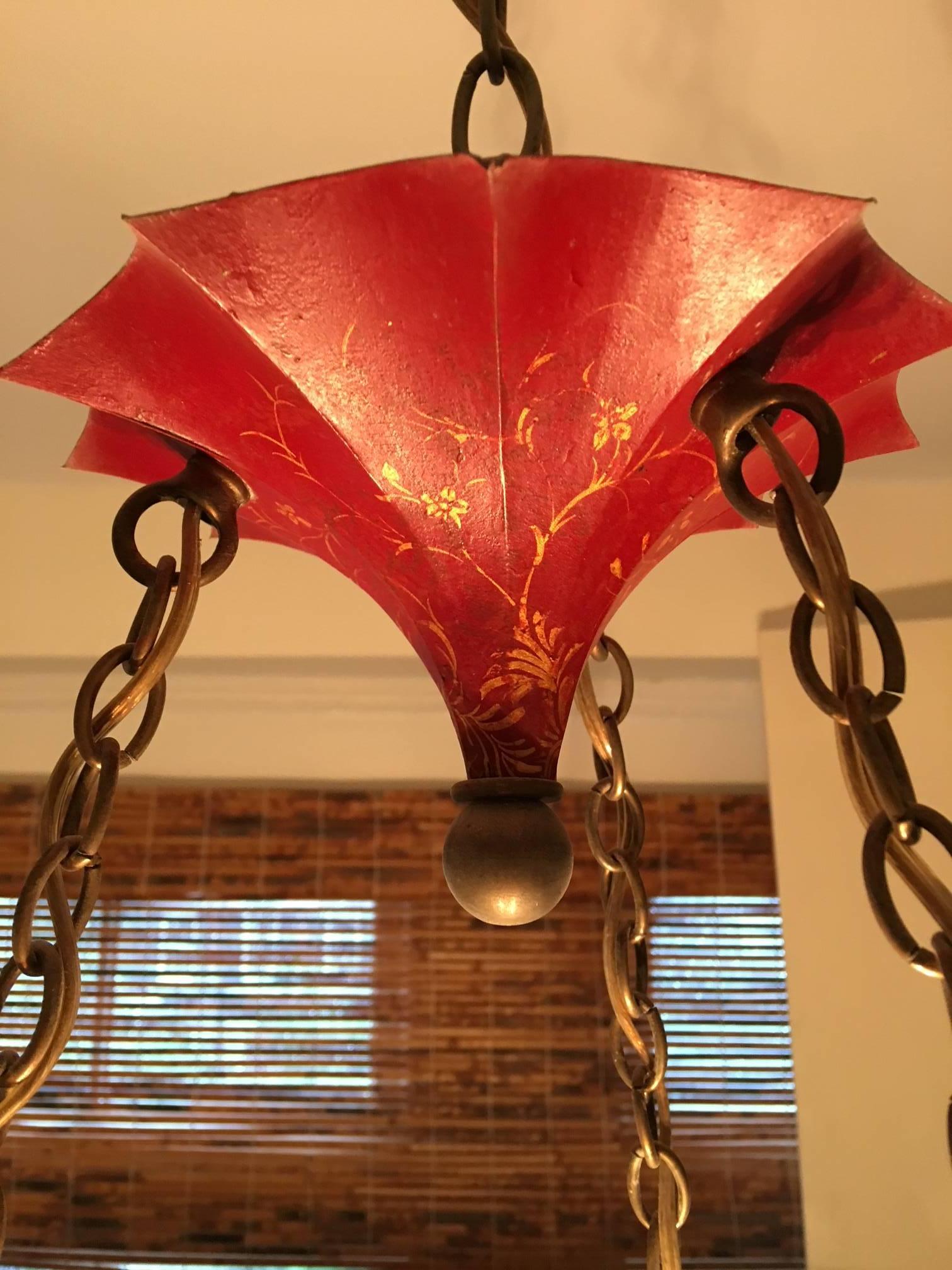 Chinese Red Pagoda Style Hanging Light Fixture by John Rosselli, 20th Century 2
