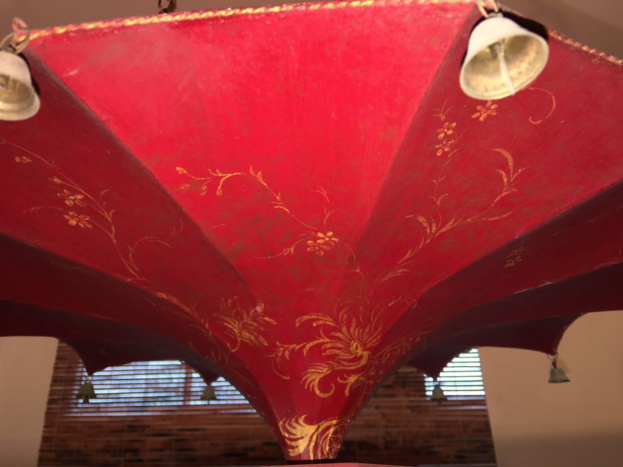 Chinese Red Pagoda Style Hanging Light Fixture by John Rosselli, 20th Century 3