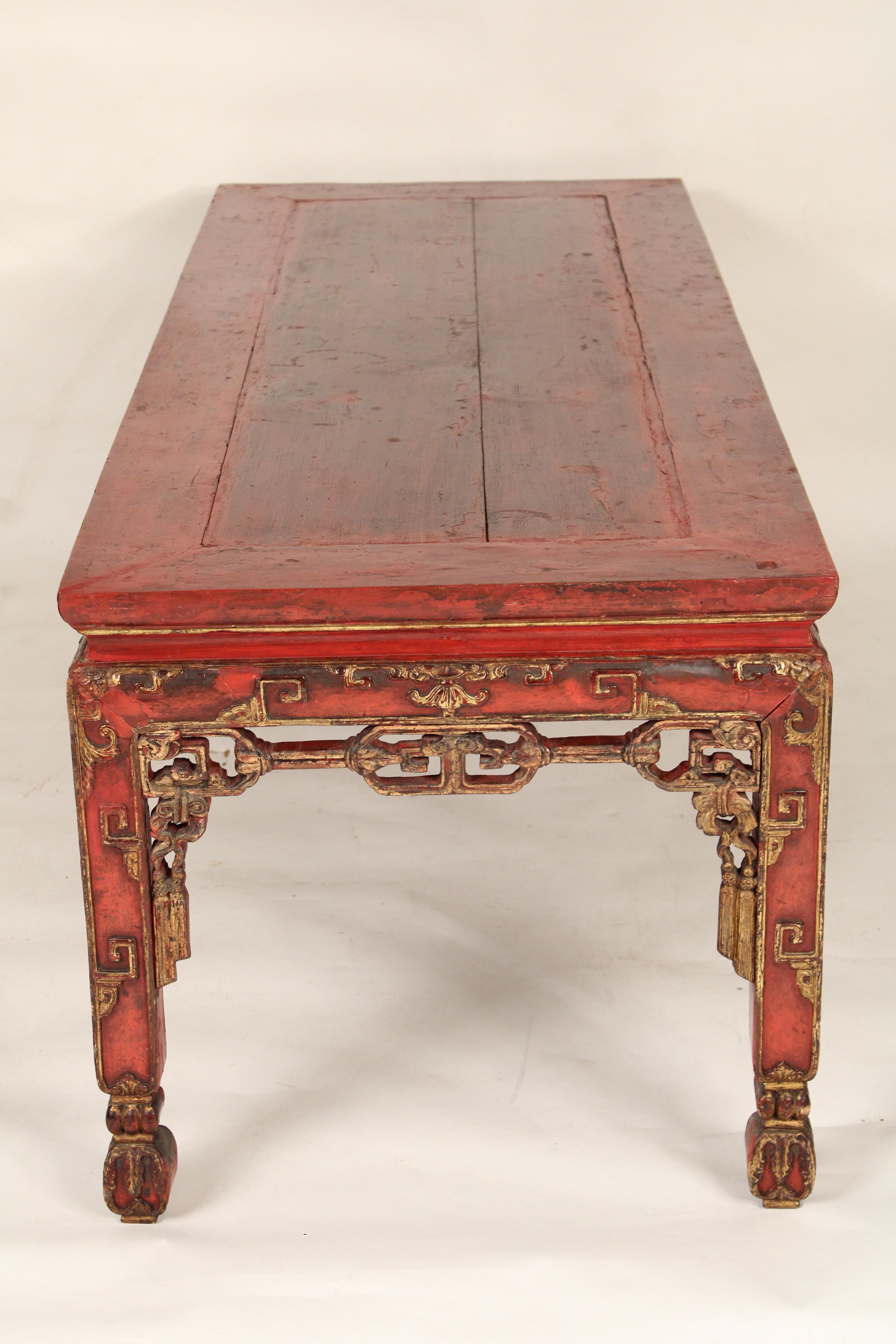 Chinese Red Painted and Gilt Decorated Coffee Table In Good Condition For Sale In Laguna Beach, CA