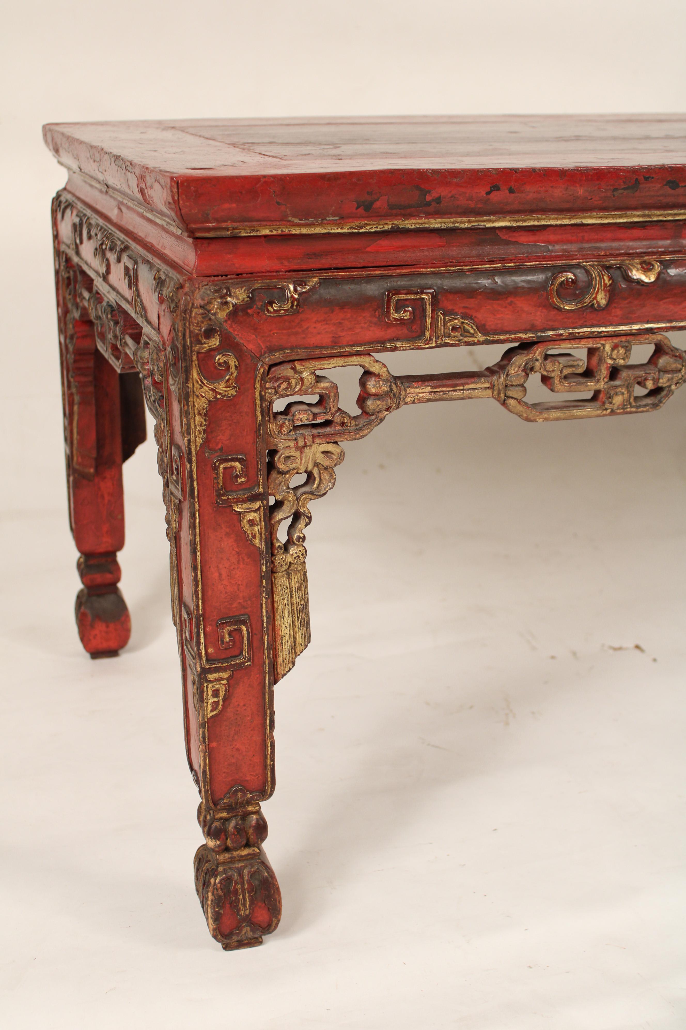 Chinese Red Painted and Gilt Decorated Coffee Table For Sale 1