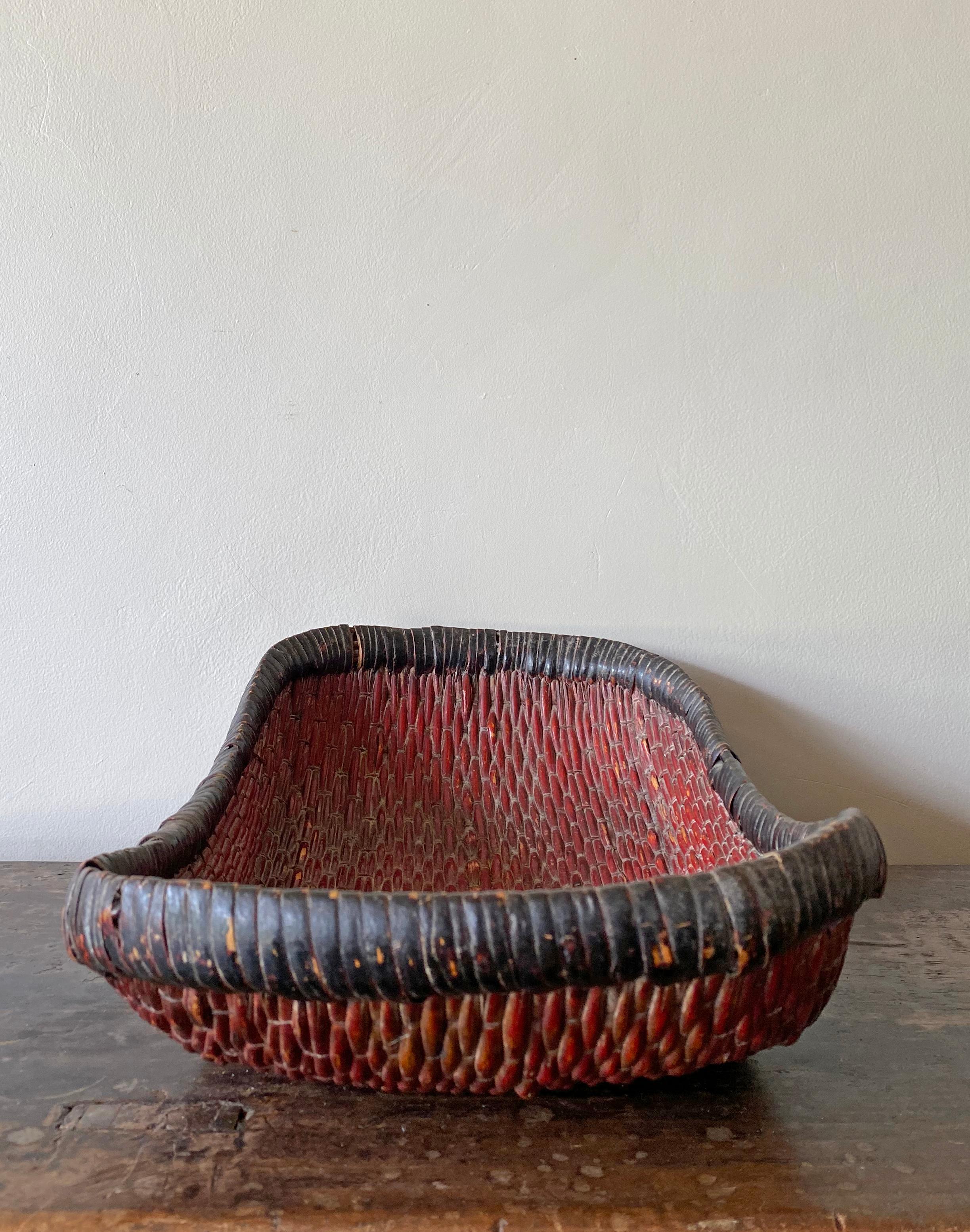 Other Chinese Red Painted Reed Basket, 