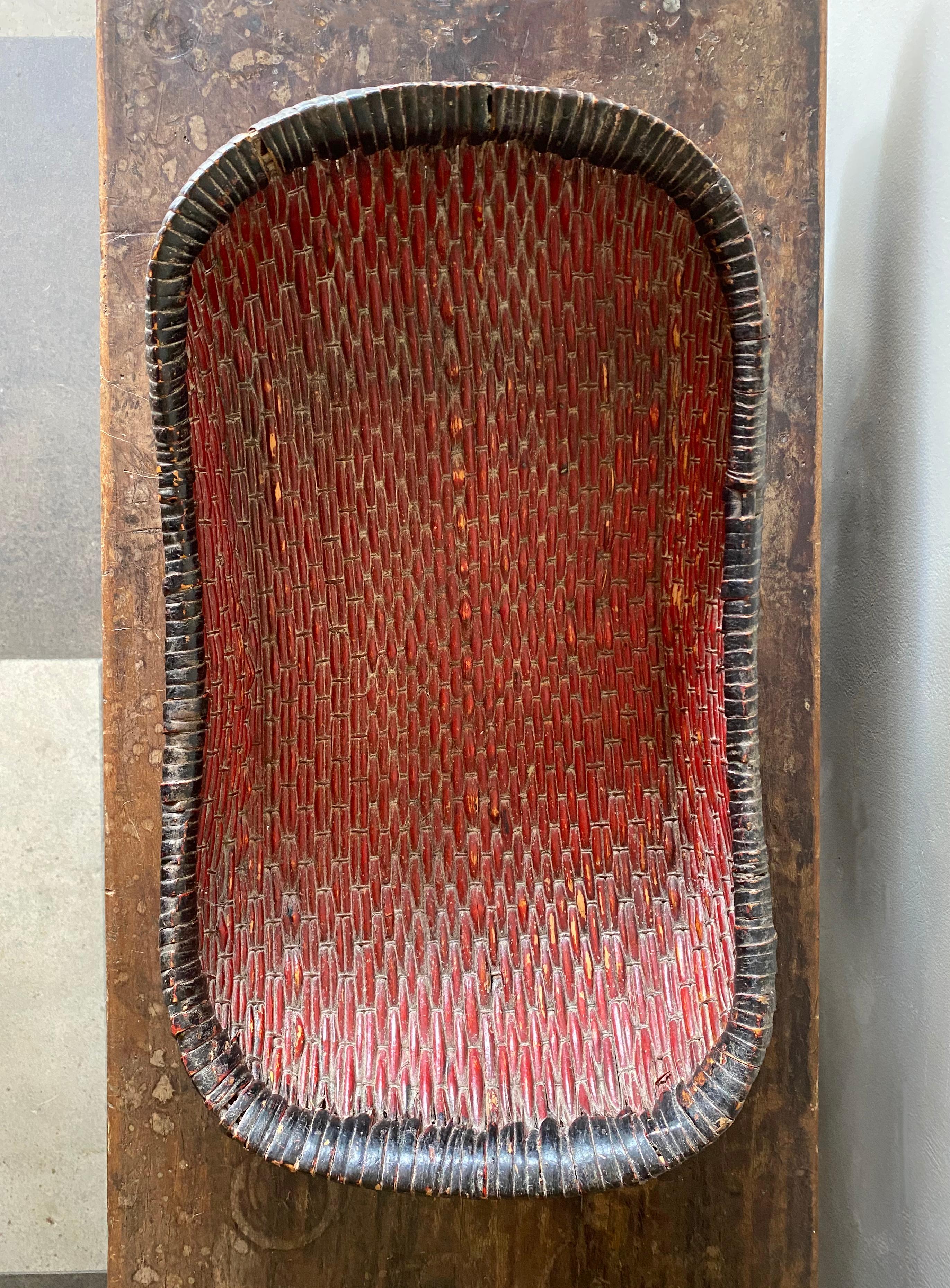 Chinese Red Painted Reed Basket, 