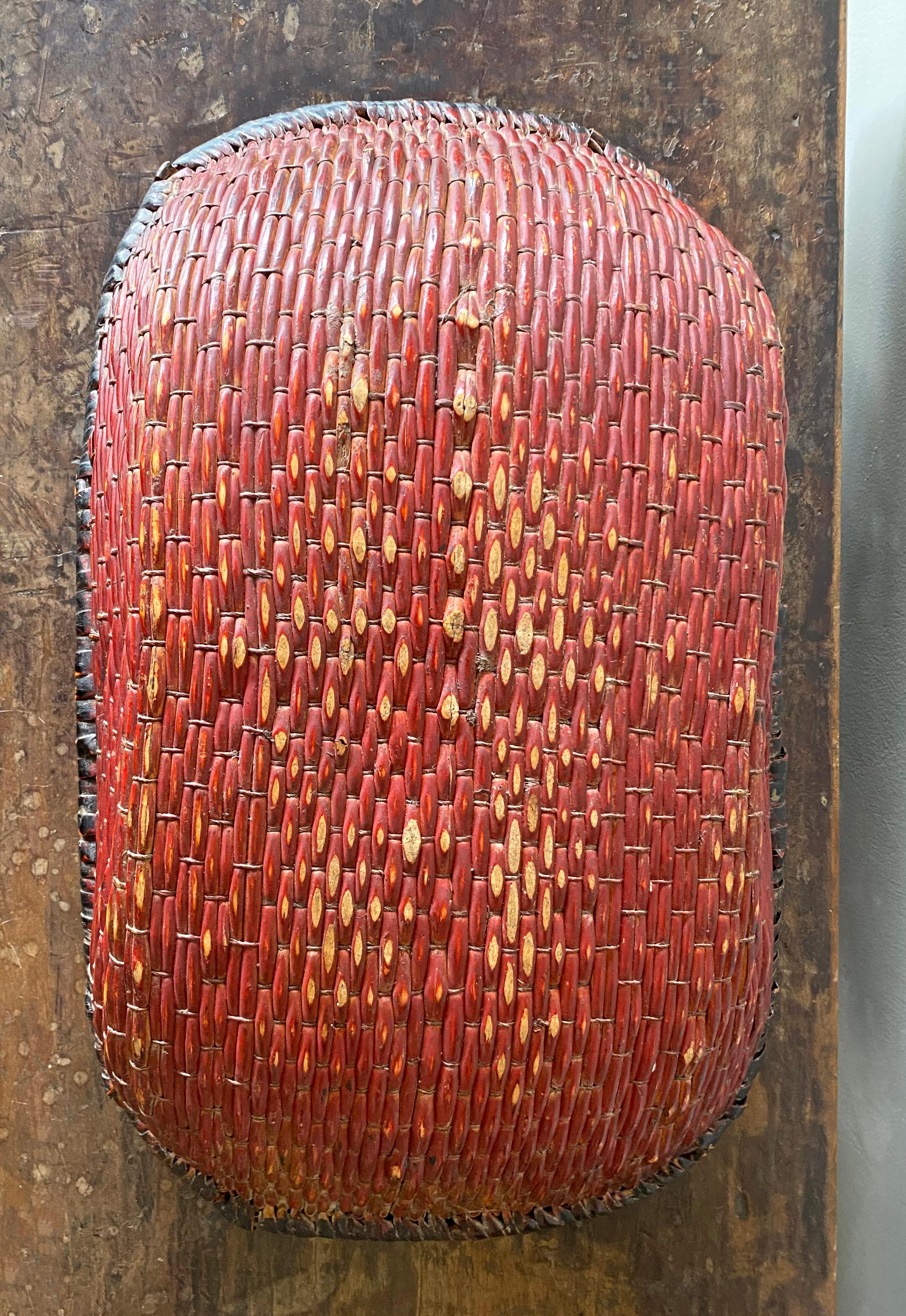Chinese Red Painted Reed Basket, 