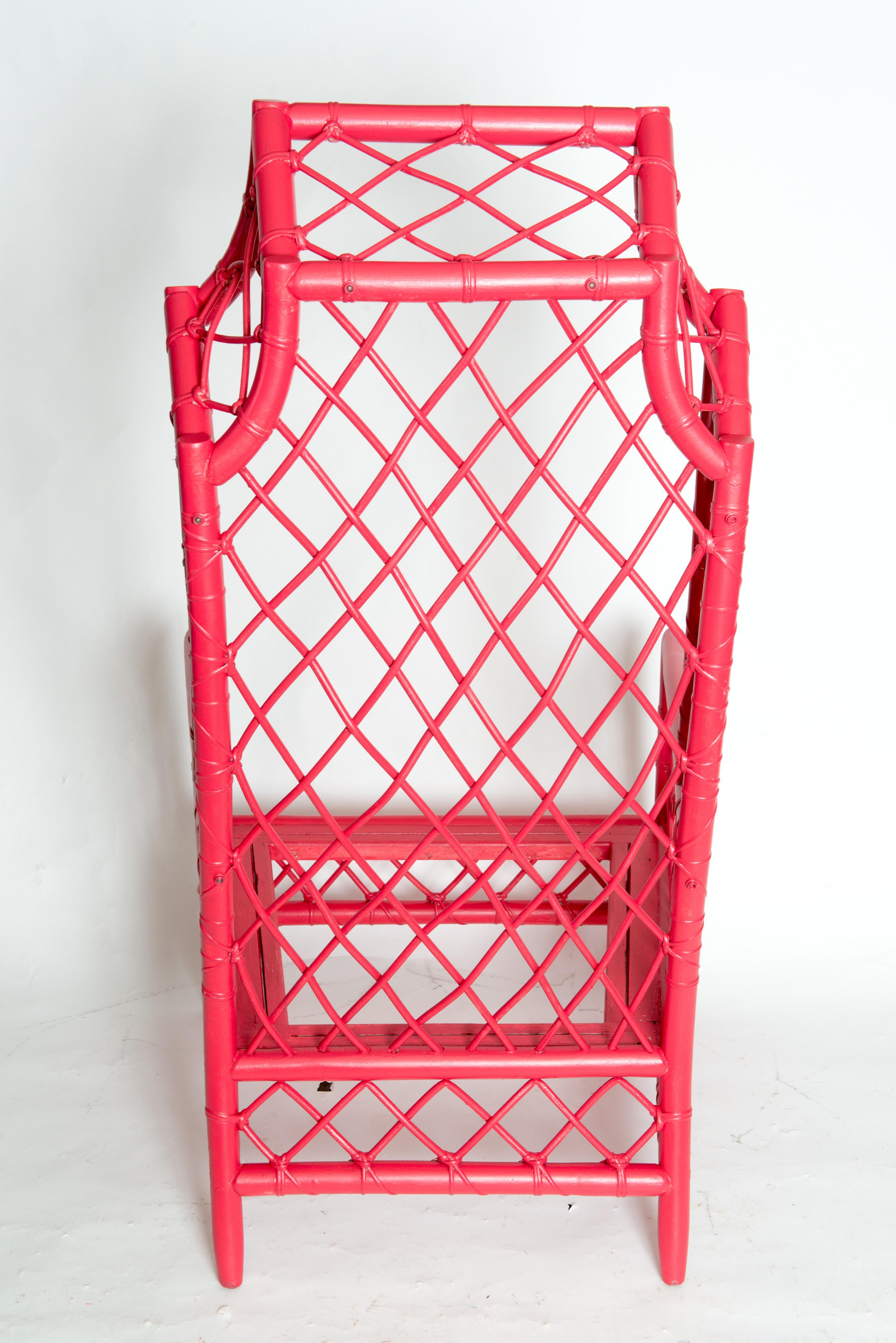American Chinese Red Rattan Canopy or Porter Armchair  For Sale