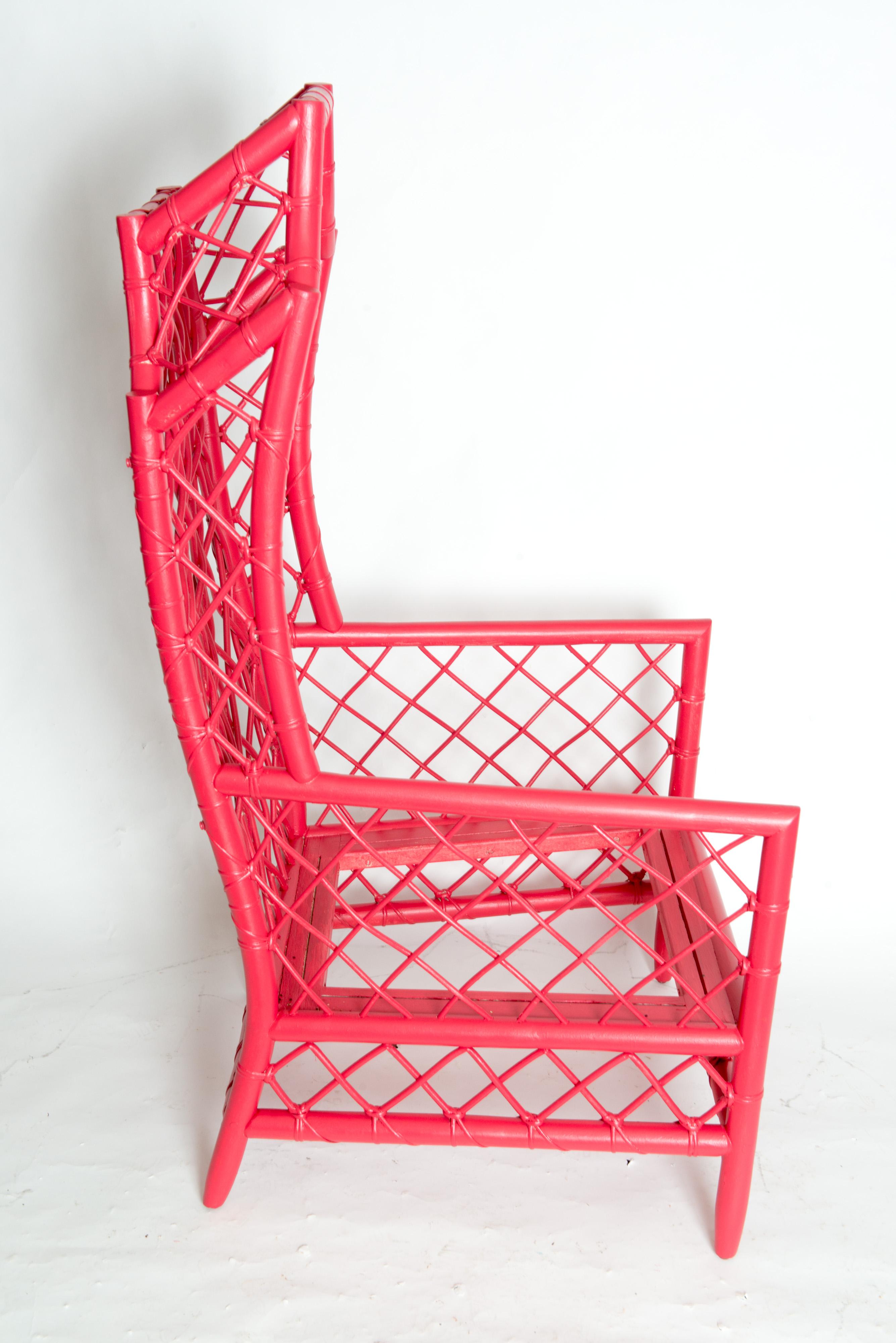 Chinese Red Rattan Canopy or Porter Armchair  In Good Condition For Sale In Stamford, CT