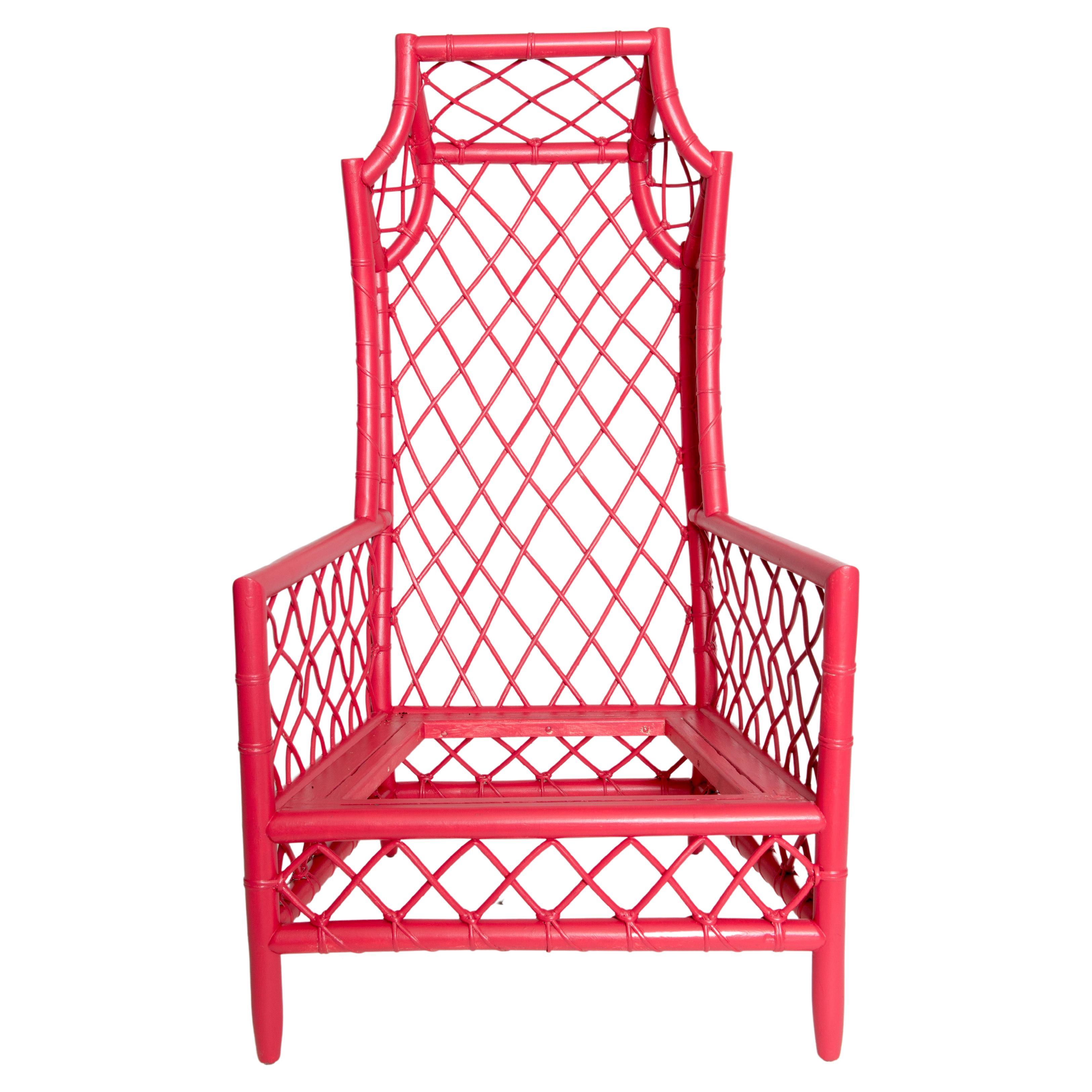 Chinese Red Rattan Canopy or Porter Armchair  For Sale
