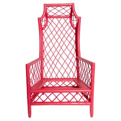 Chinese Red Rattan Canopy or Porter Armchair 