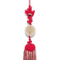 Chinese Red Silk Tassel with Celadon Jade Pendant