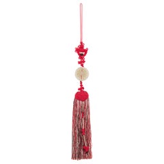 Chinese Red Silk Tassel with Celadon Jade Pendant