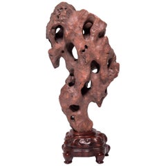 "Celestial Dragon" Red Taihu Stone on Carved Stand