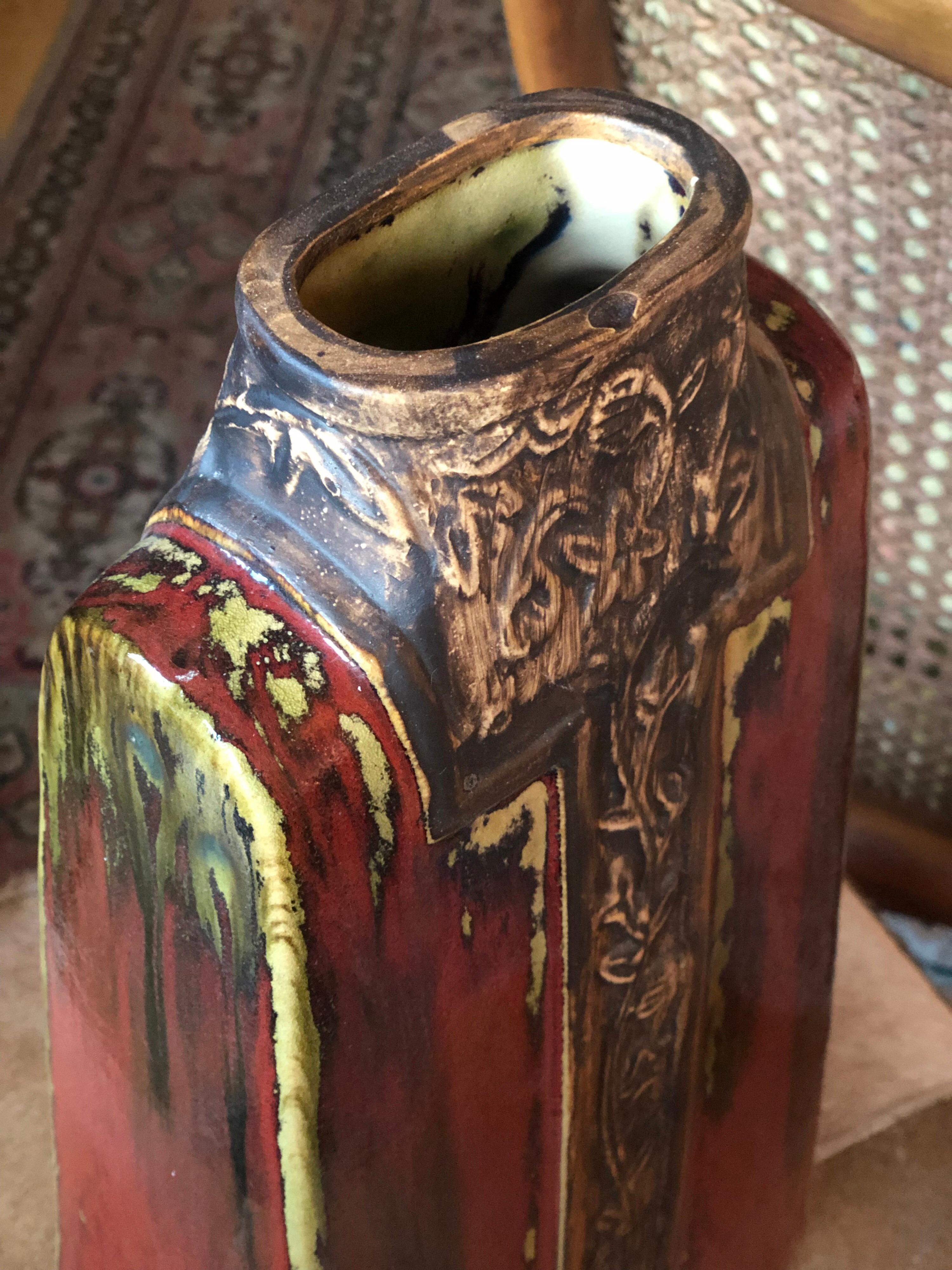 Chinese Red Tall Style Vase Mid-Century Modern In Good Condition In Sofia, BG
