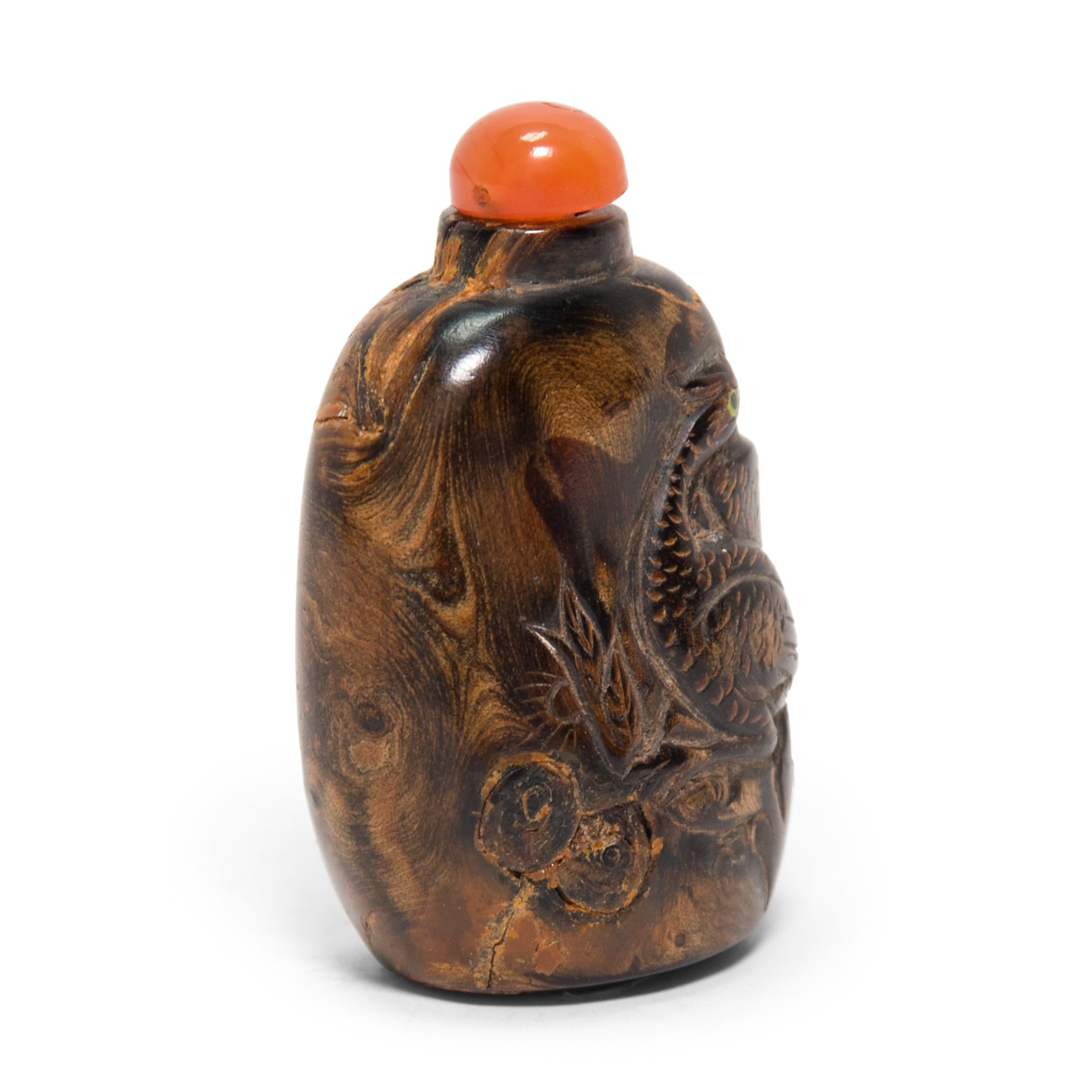 Qing Chinese Regal Pheasant Wooden Snuff Bottle