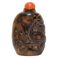 Antique Chinese Regal Pheasant Wooden Snuff Bottle