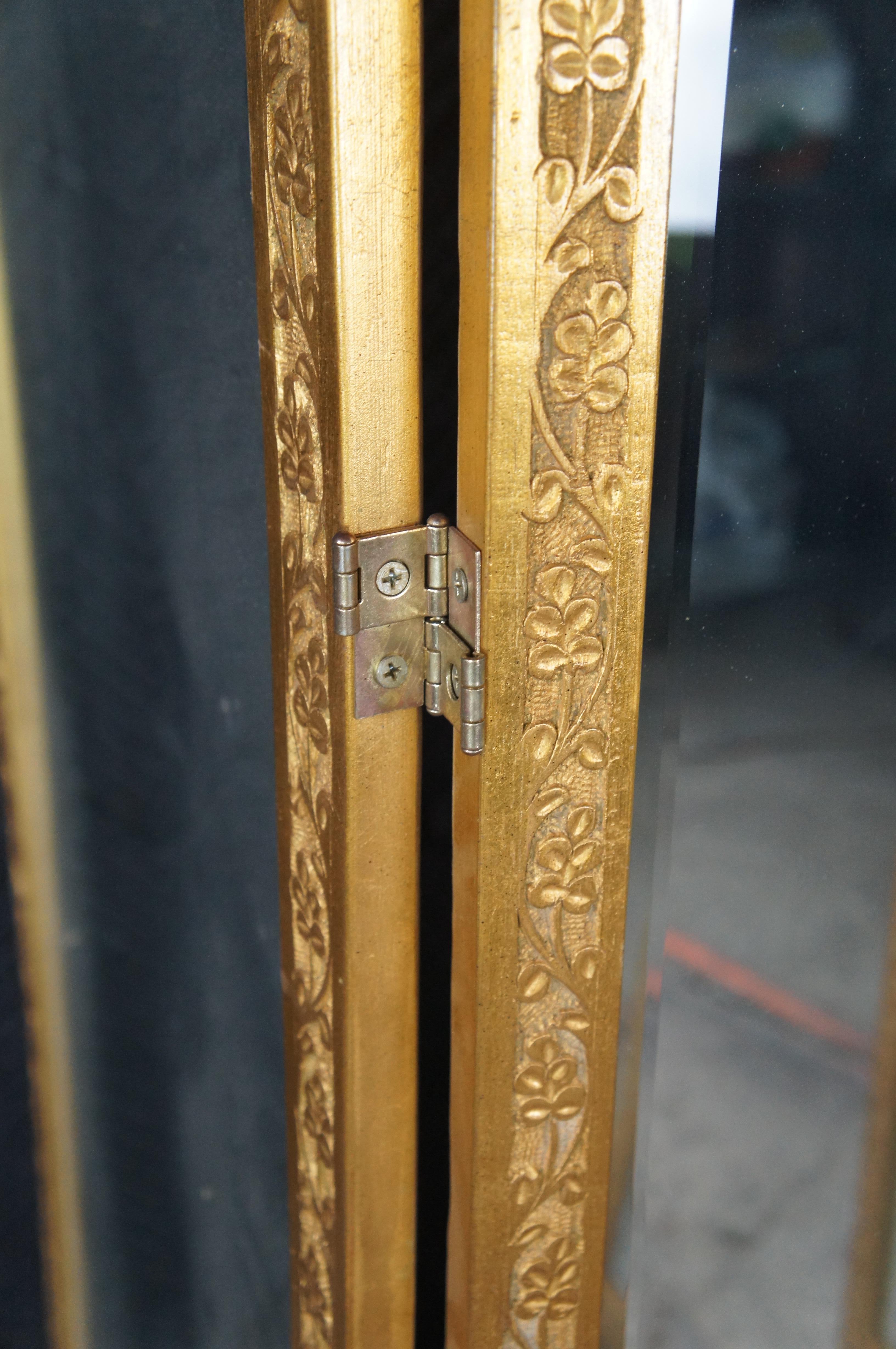 Chinese Regency Gold Reticulated Tri Fold Dressing Mirror Room Divider Screen For Sale 7