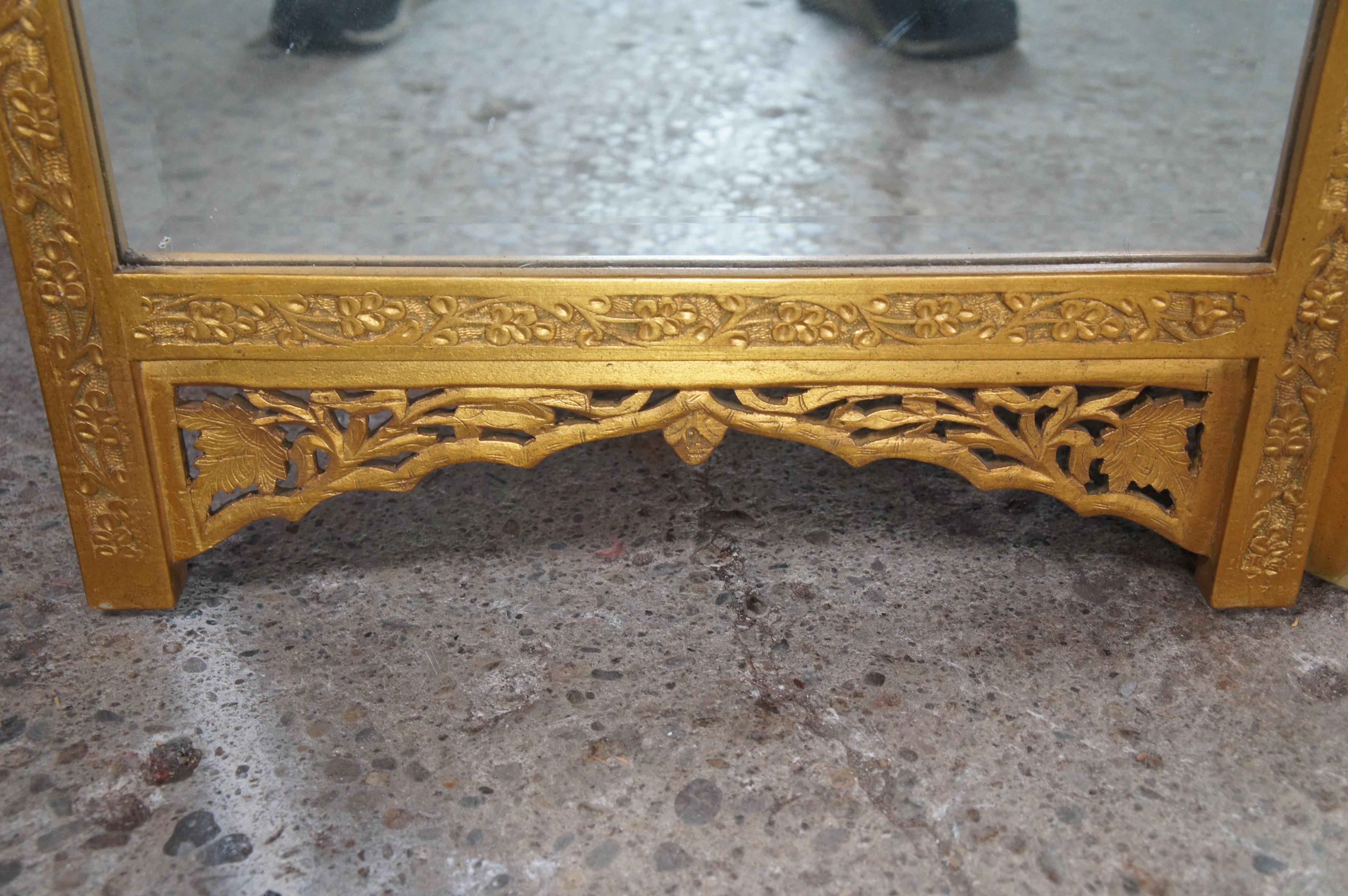 20th Century Chinese Regency Gold Reticulated Tri Fold Dressing Mirror Room Divider Screen For Sale