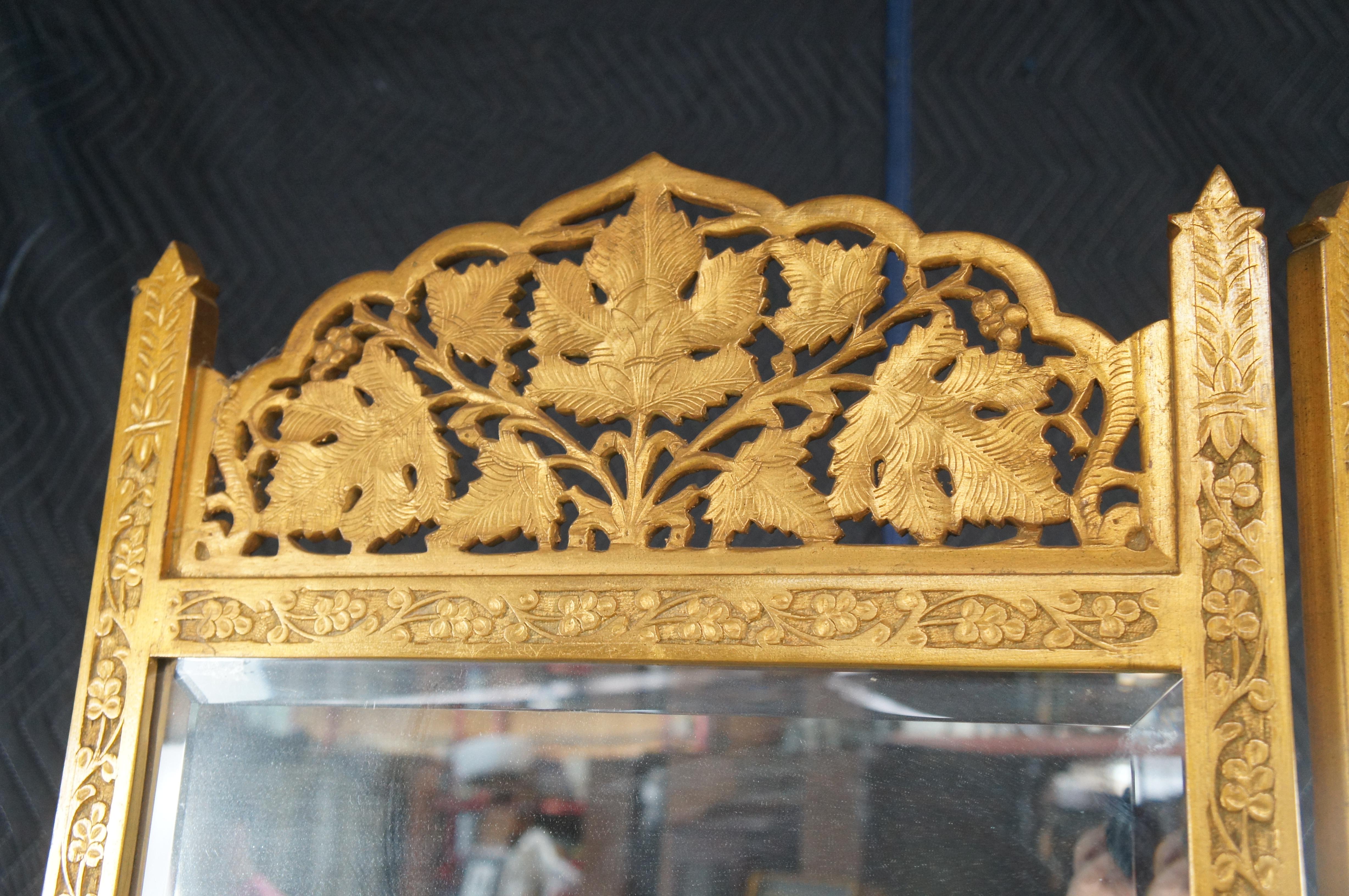 Chinese Regency Gold Reticulated Tri Fold Dressing Mirror Room Divider Screen For Sale 1