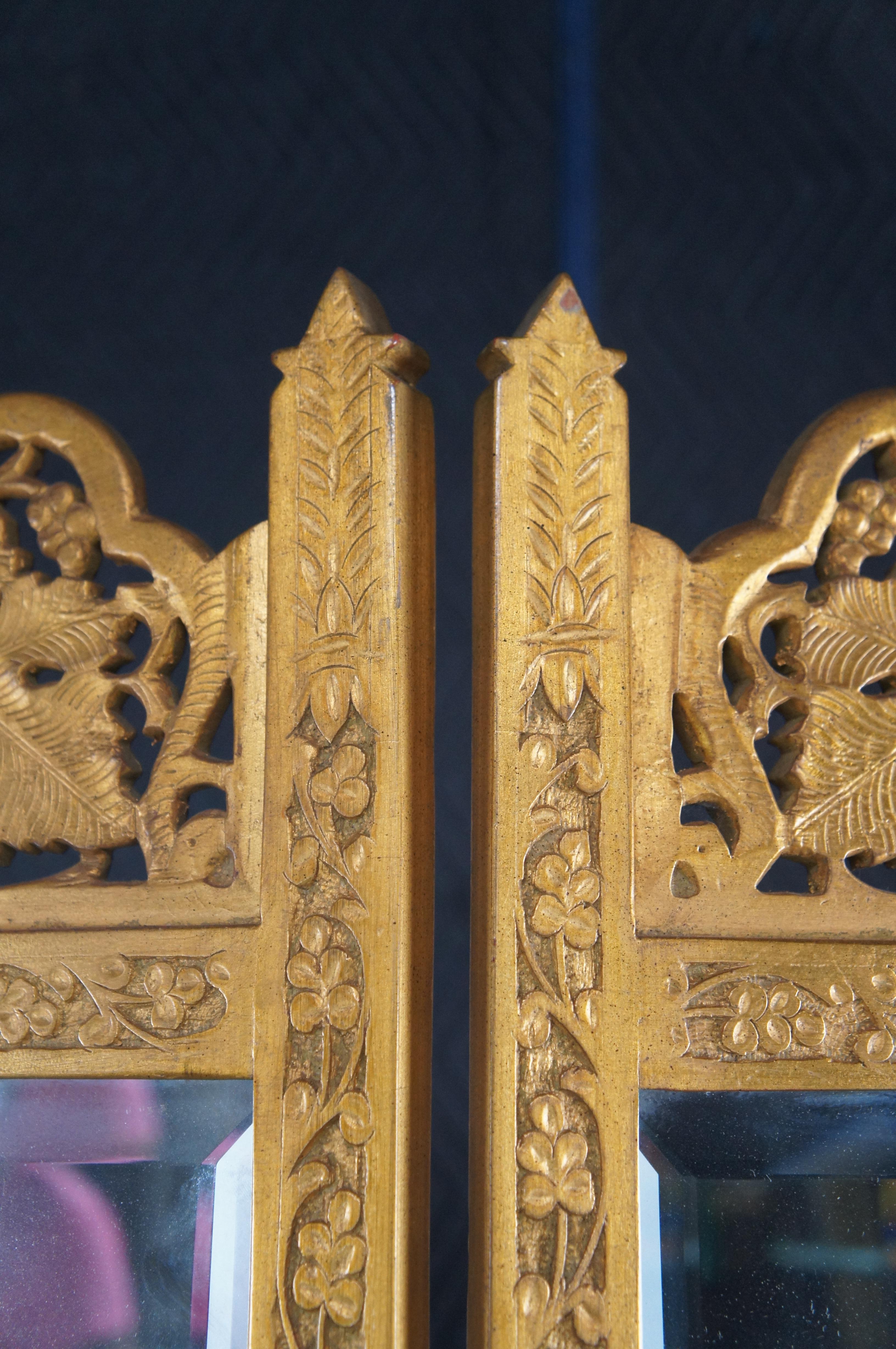 Chinese Regency Gold Reticulated Tri Fold Dressing Mirror Room Divider Screen For Sale 2