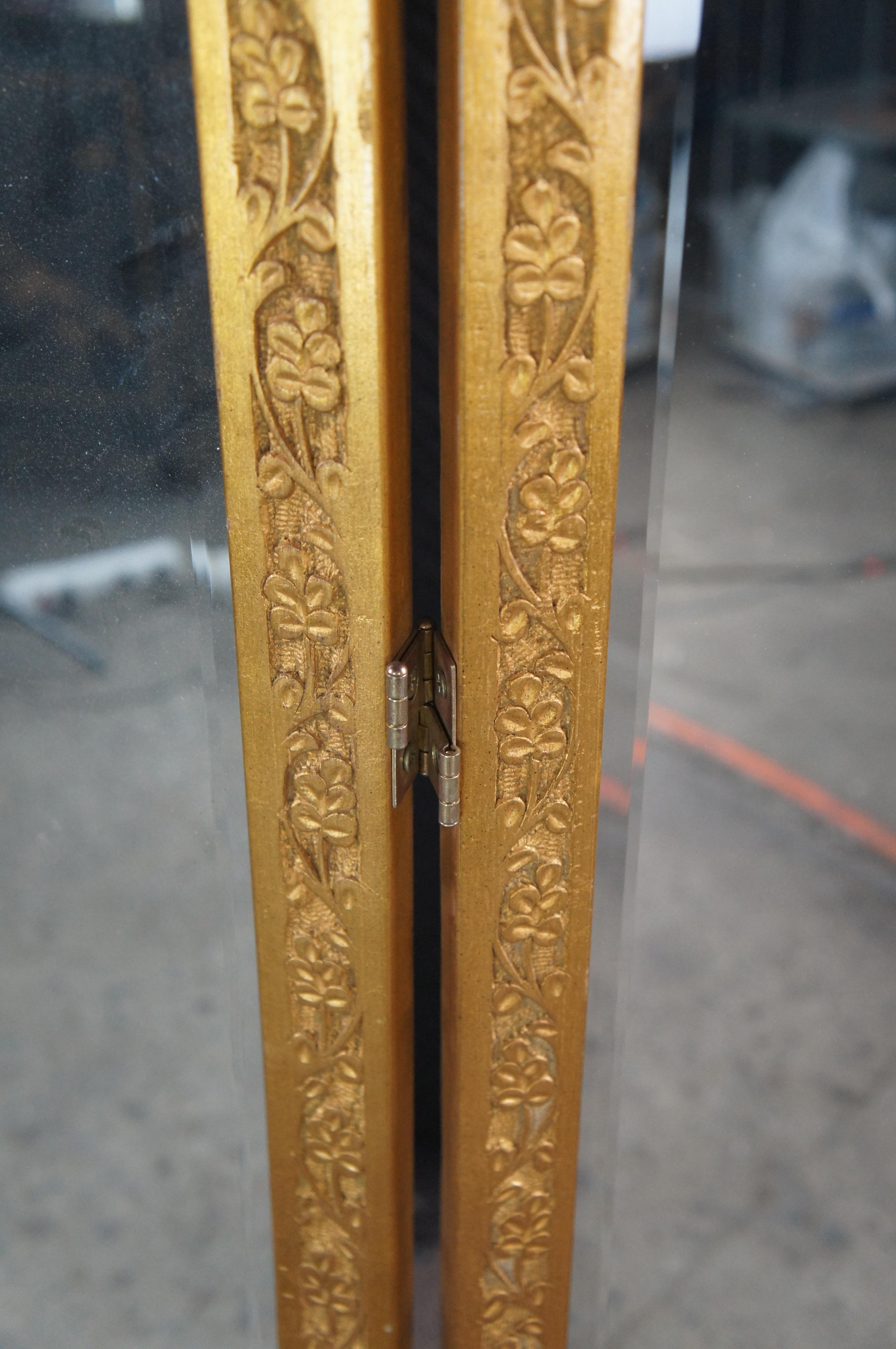 Chinese Regency Gold Reticulated Tri Fold Dressing Mirror Room Divider Screen For Sale 3