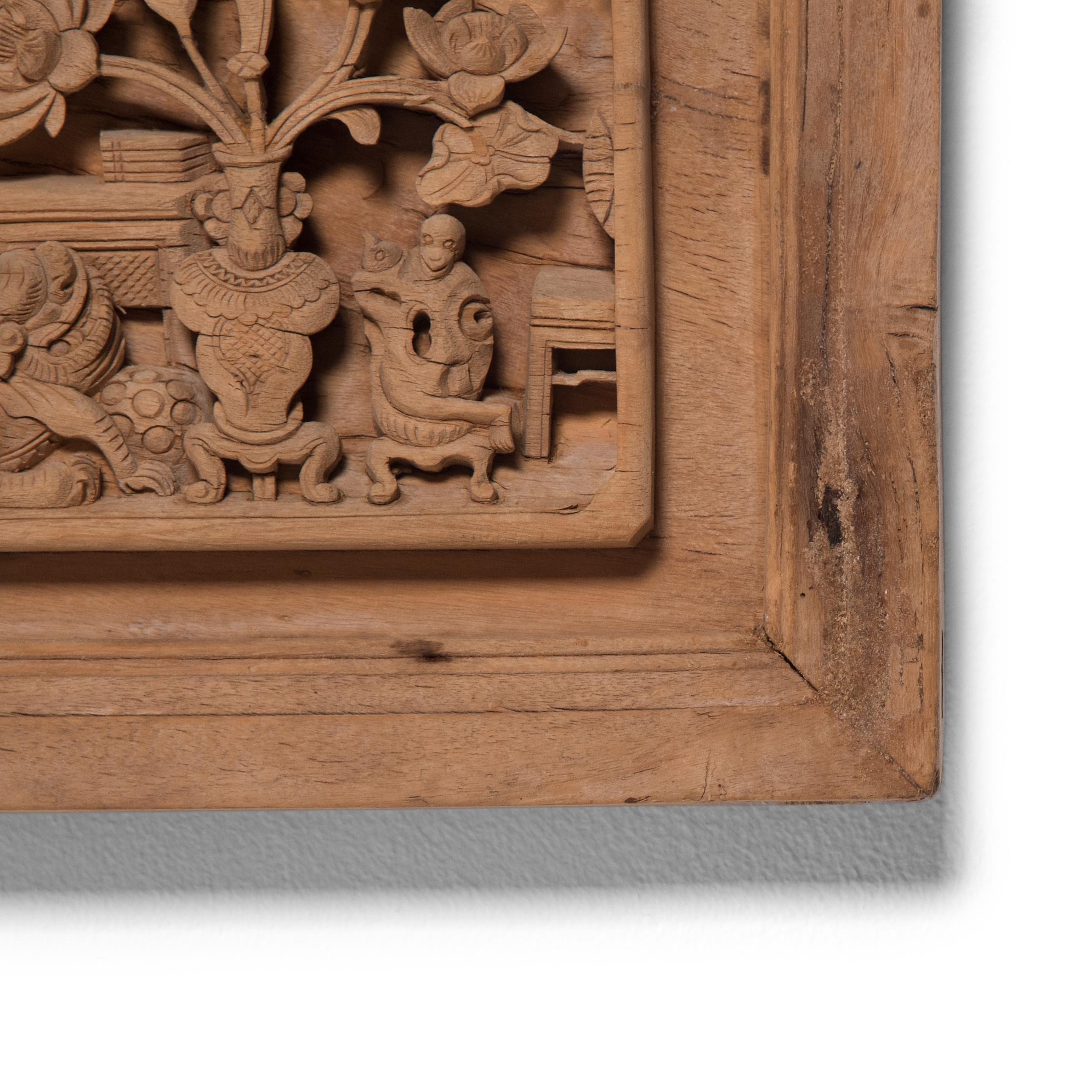 Pair of Chinese Relief Carved Daybed Panels, c. 1850 For Sale 3
