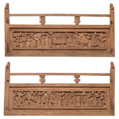 Antique Pair of Chinese Relief Carved Daybed Panels, c. 1850