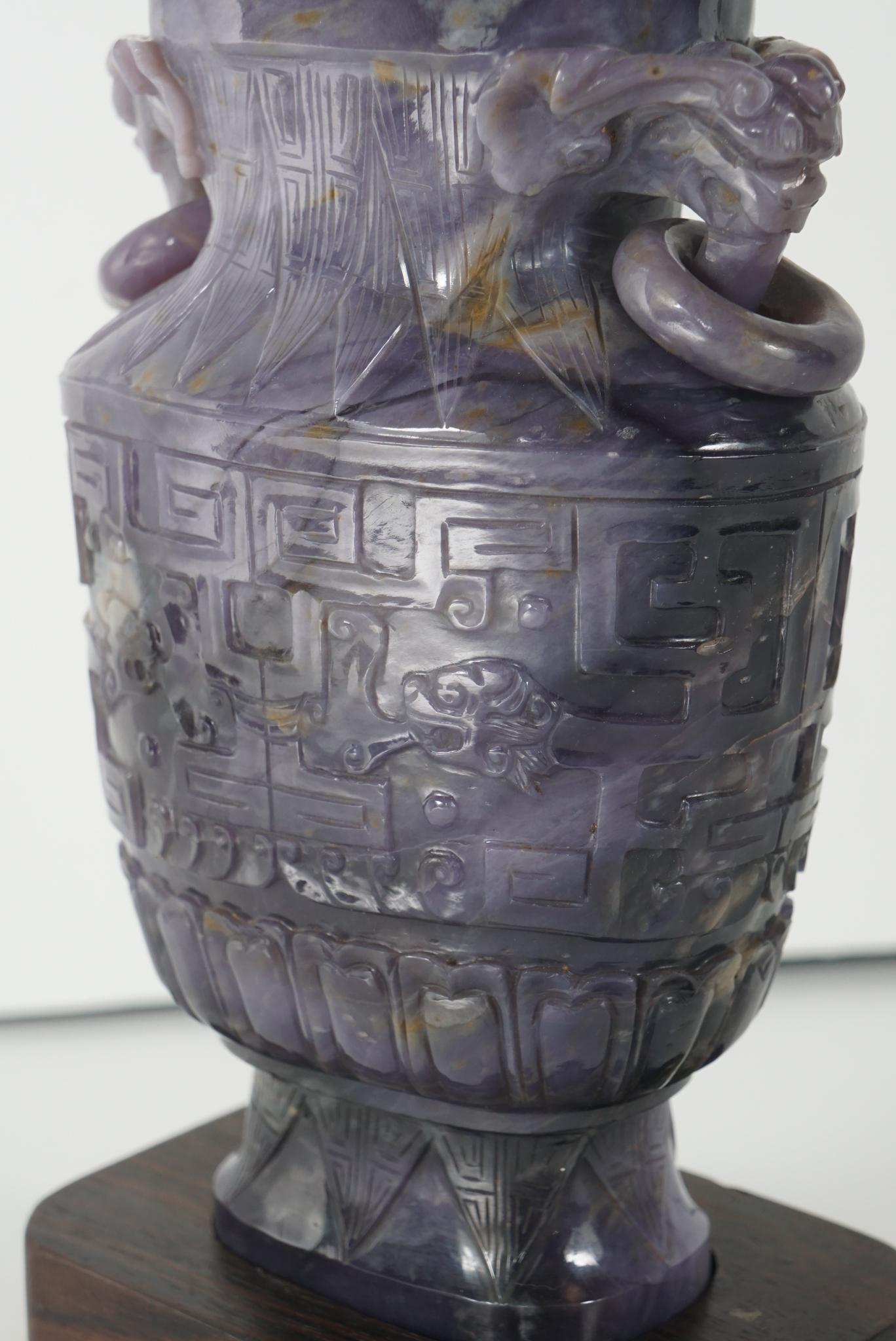 Chinese Republic Period Carved Amethyst Quartz Vase with Cover For Sale 6